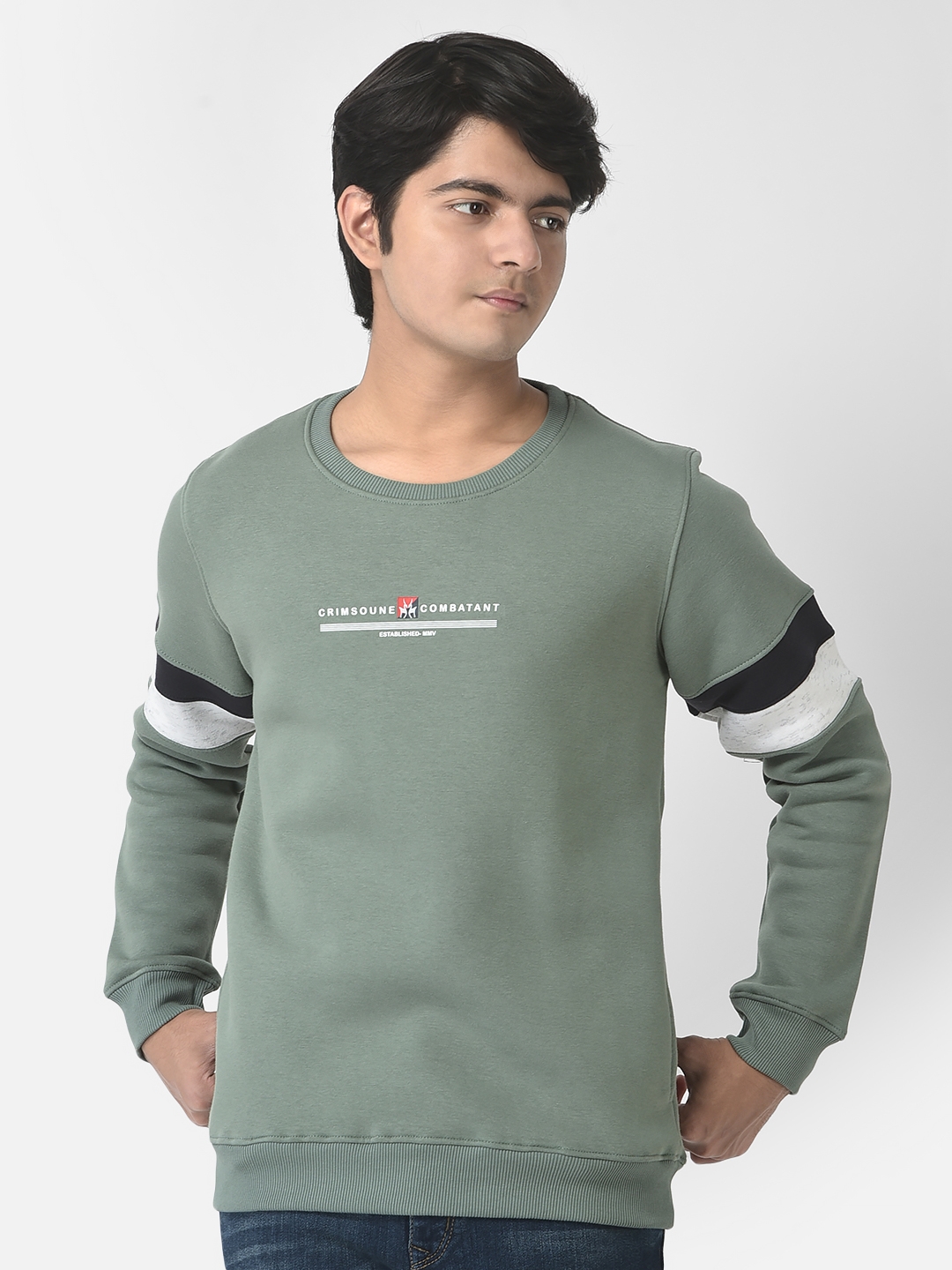 Crimsoune Club Boys Oil-Green Brand-Logo Sweatshirt