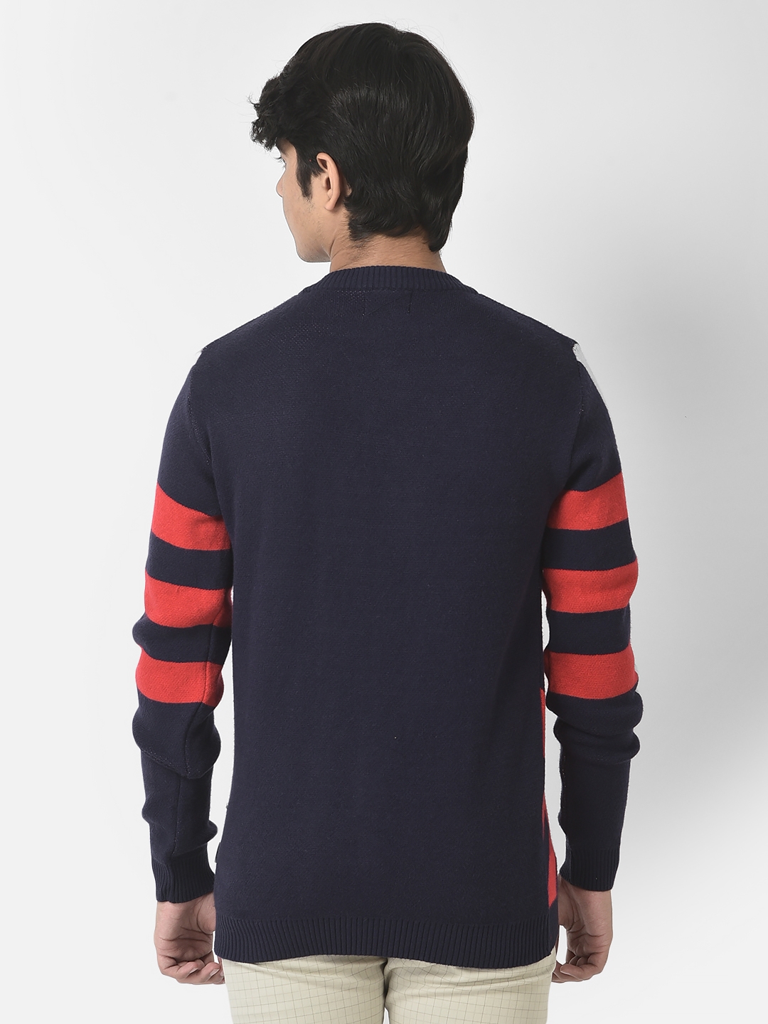 Crimsoune Club Boys Navy Blue Graphic Striped Sweater