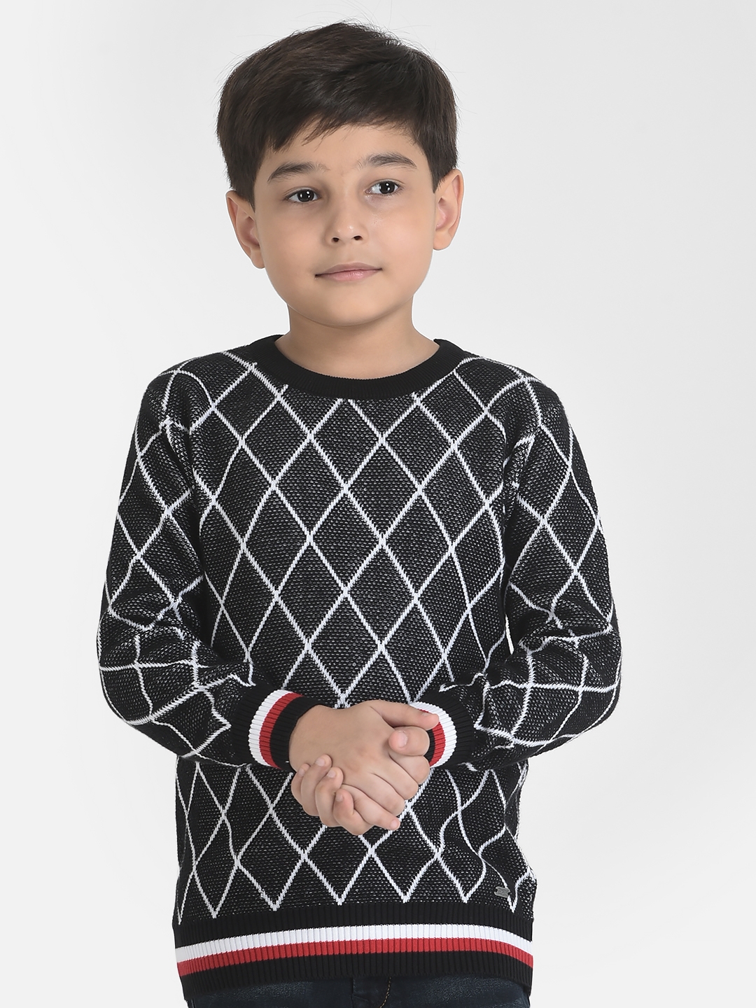 Crimsoune Club | Crimsoune Club Boy Grey Diagonal Grid Sweater
