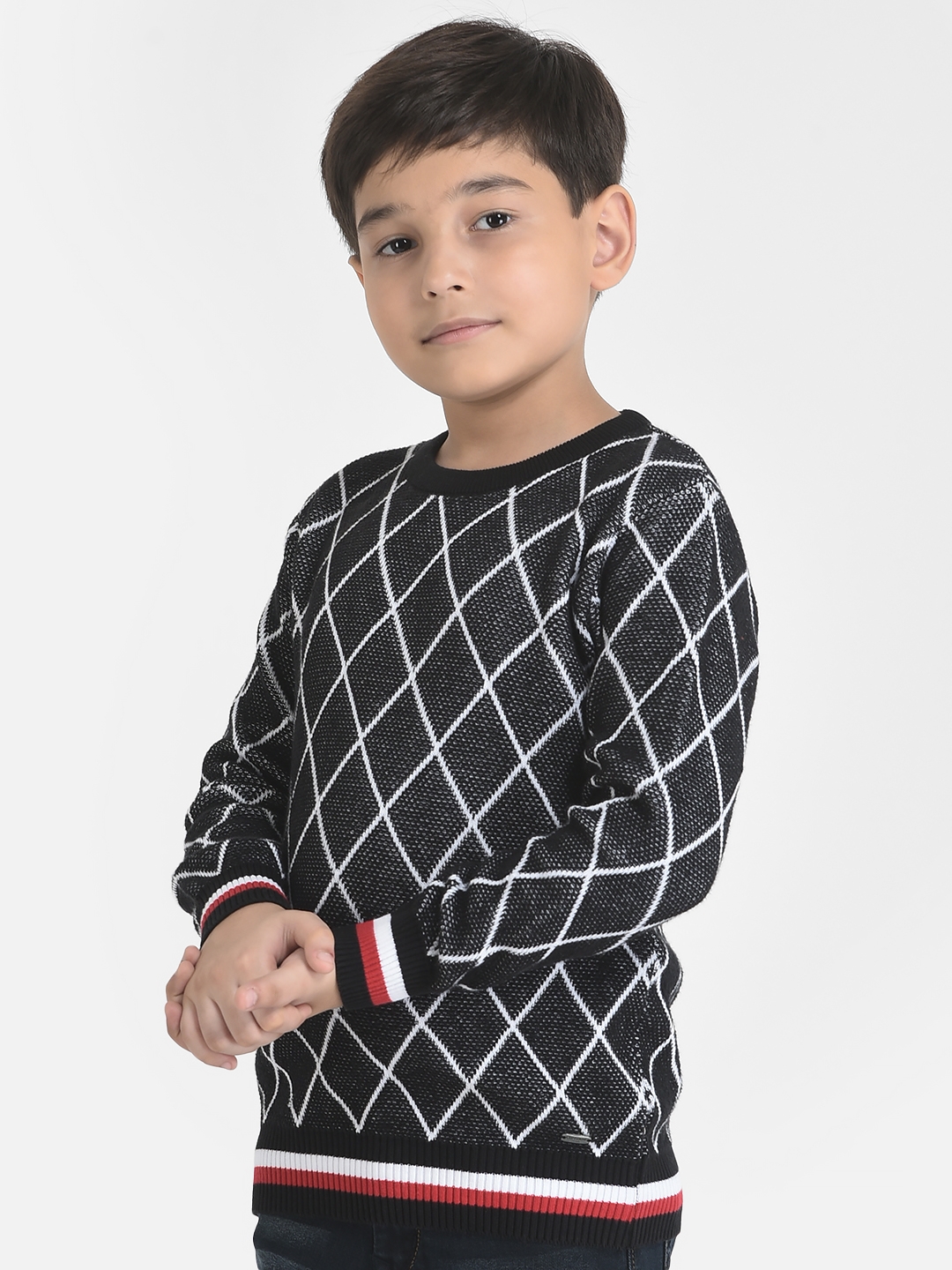 Crimsoune Club Boy Grey Diagonal Grid Sweater