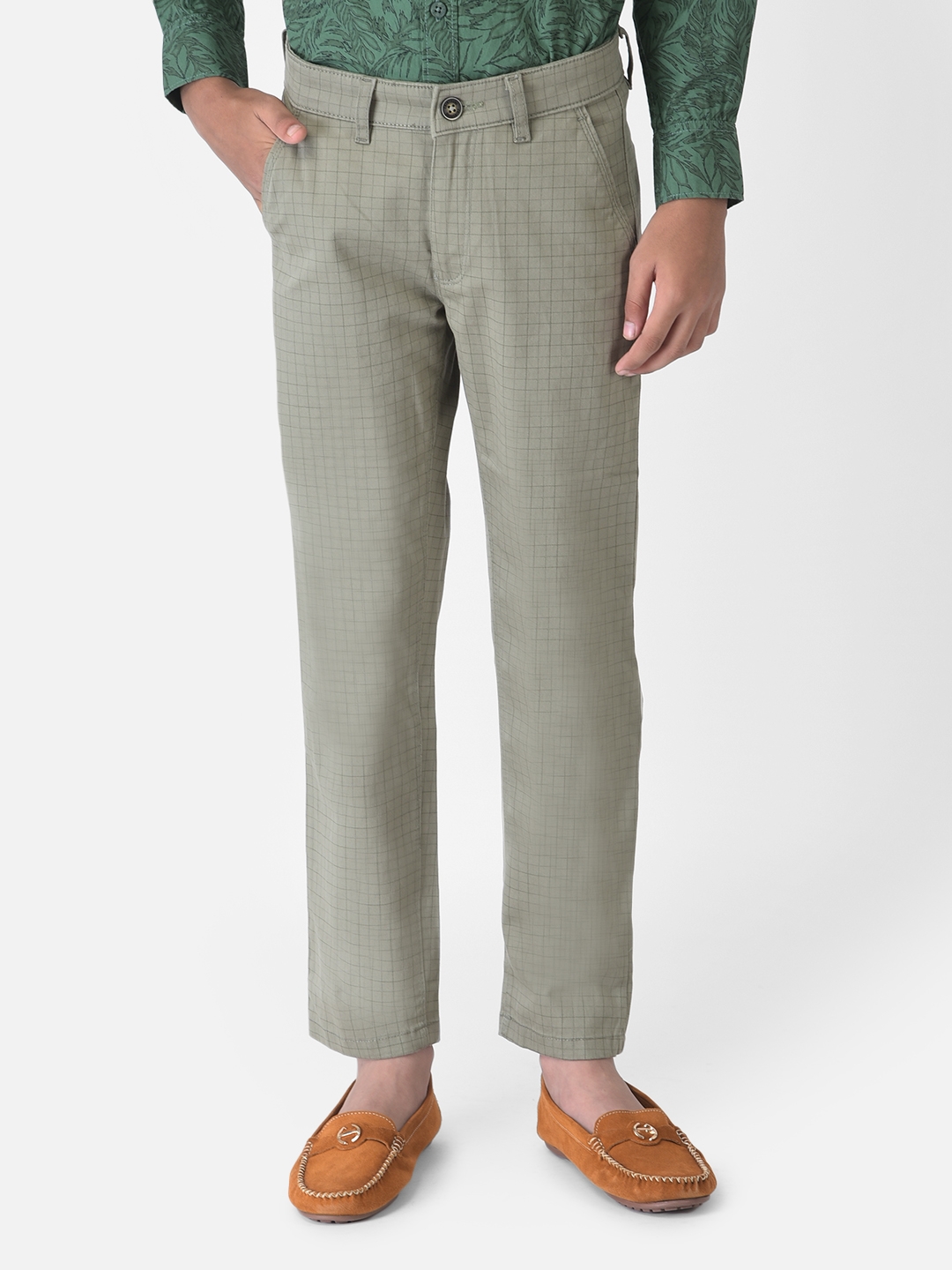 Crimsoune Club Boy Olive Checked Trousers
