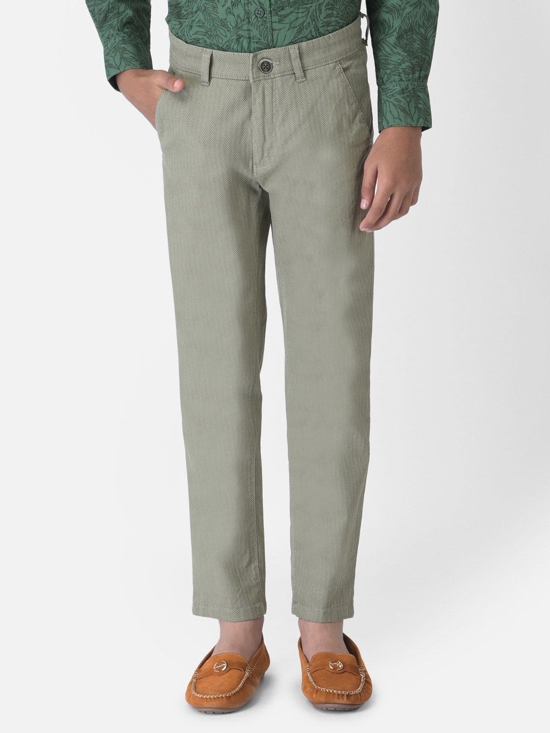 Crimsoune Club Boy Green Textured Trousers