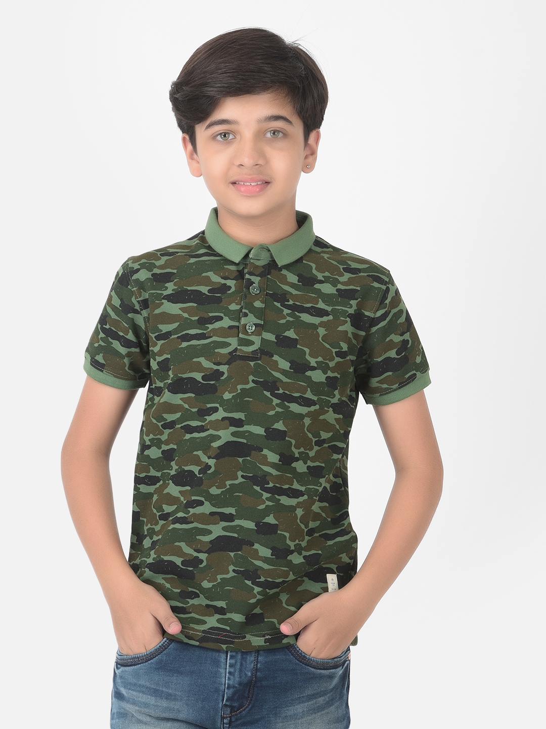 Crimsoune Club | Crimsoune Club Boy Green Camouflage Printed Polo T-shirt