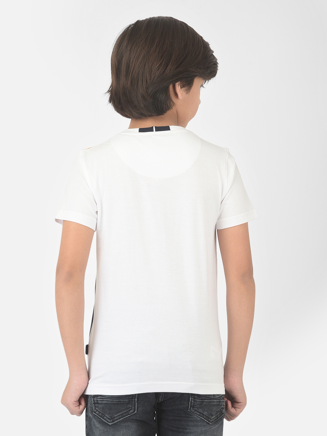 Crimsoune Club Boy White Colourblocked Round Neck T-shirt