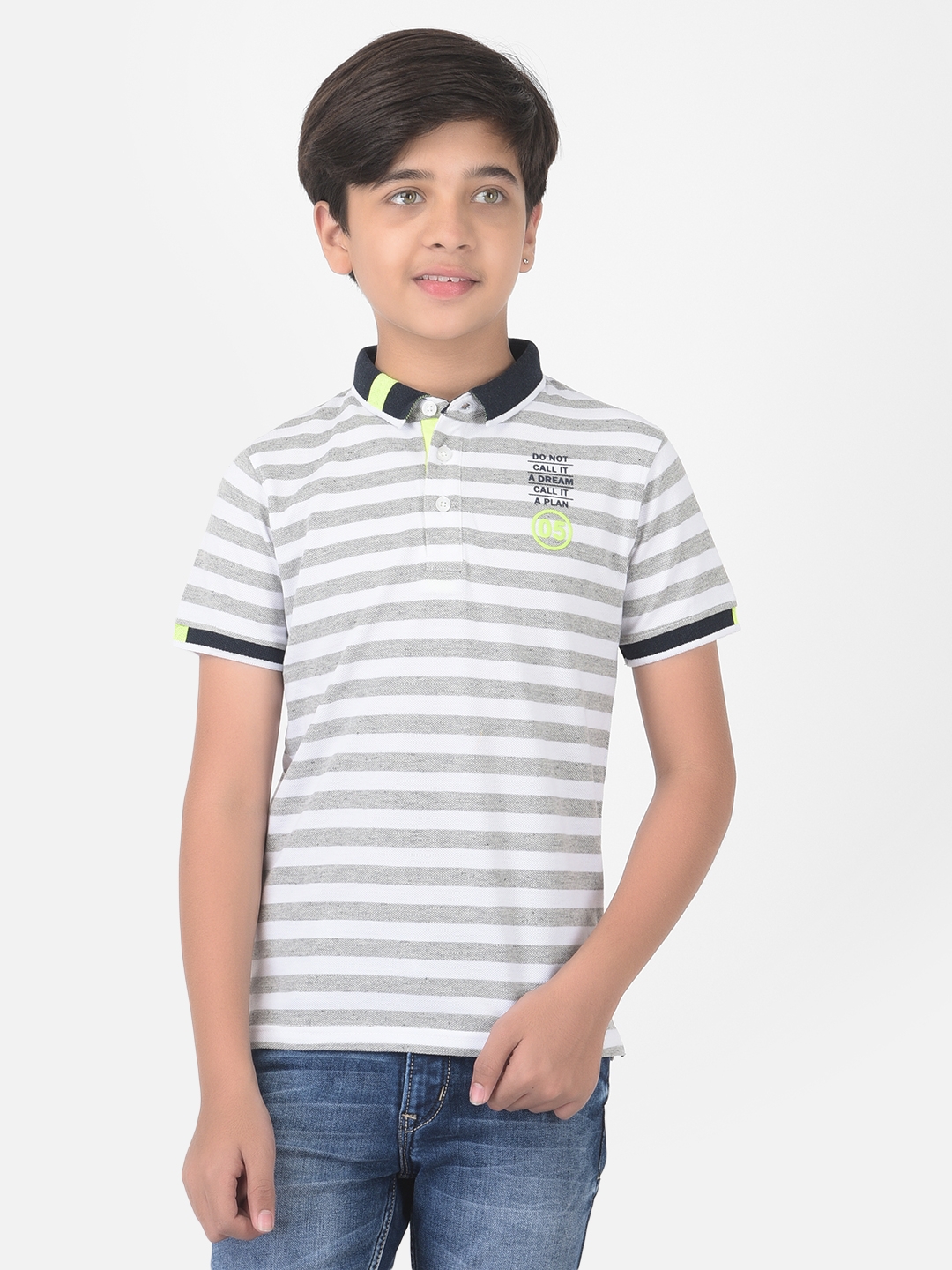 Crimsoune Club Boy Grey Striped Polo T-shirt