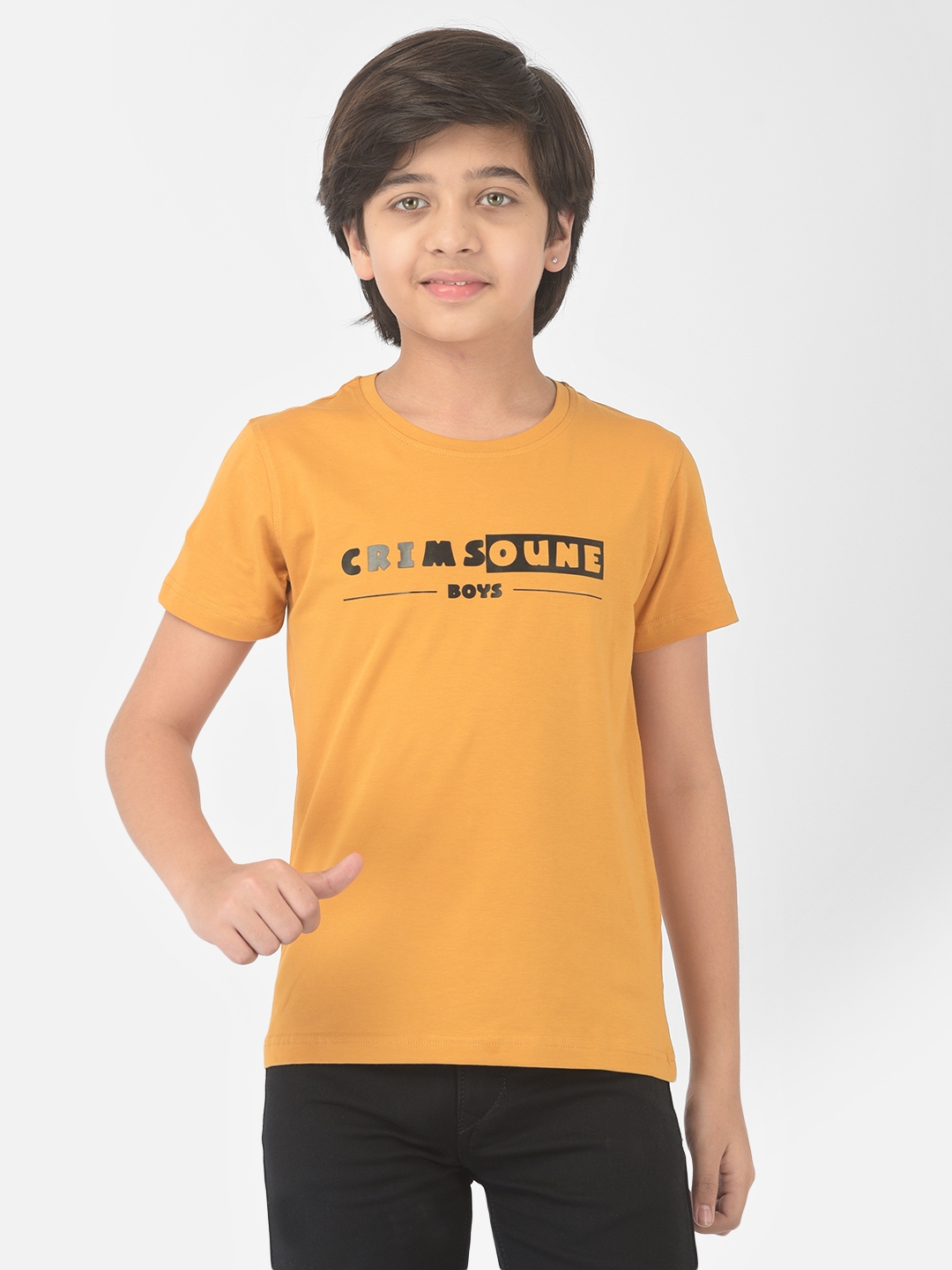 Crimsoune Club | Crimsoune Club Boy Mustard Printed Round Neck T-shirt