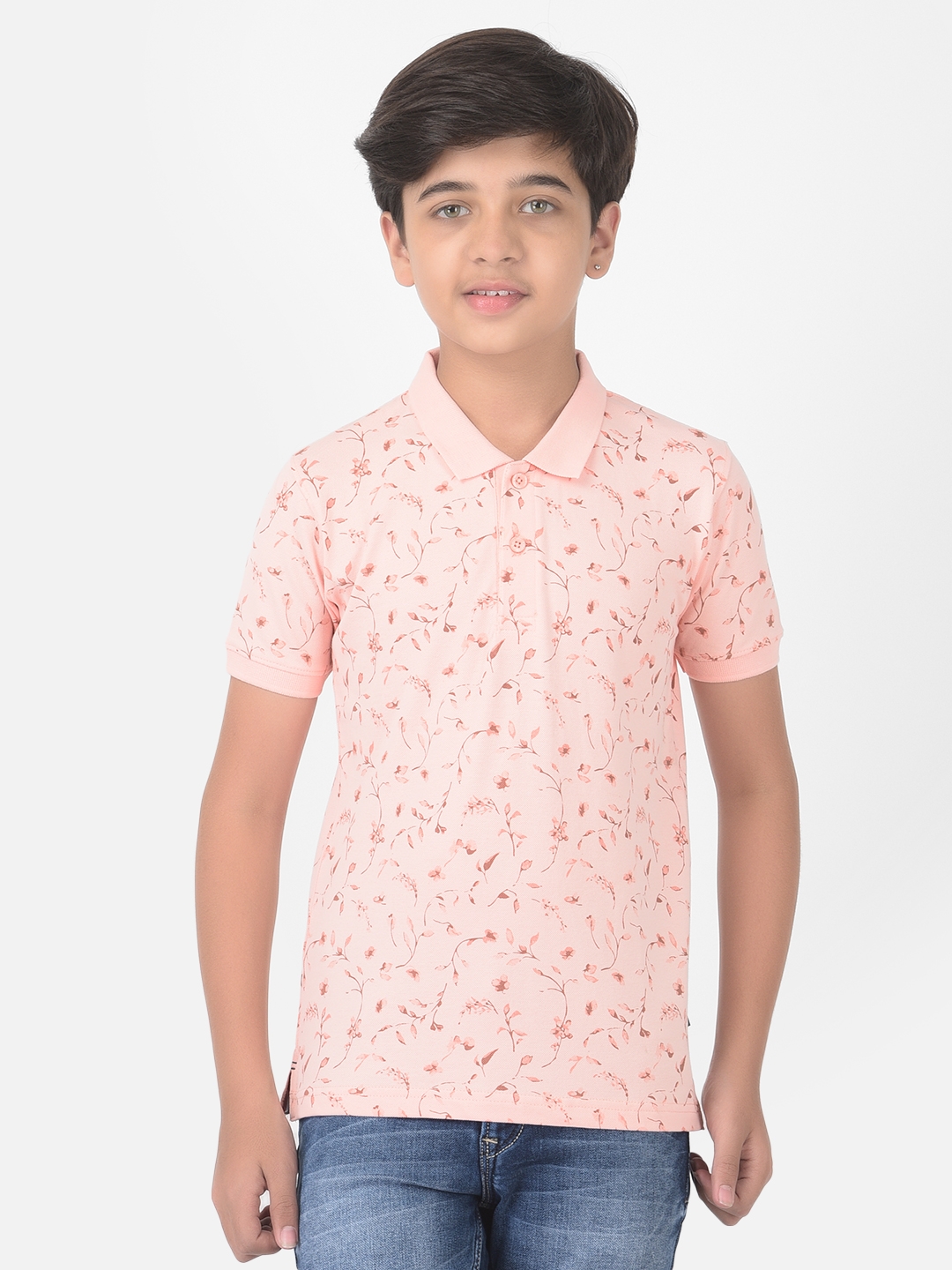 Crimsoune Club | Crimsoune Club Boy Pink Floral Printed Polo T-shirt