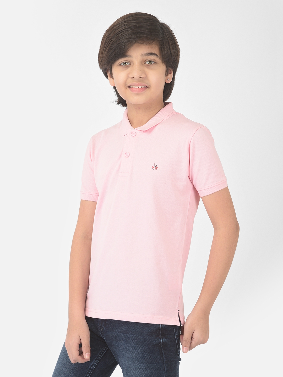 Crimsoune Club Boy Pink Solid Polo T-shirt