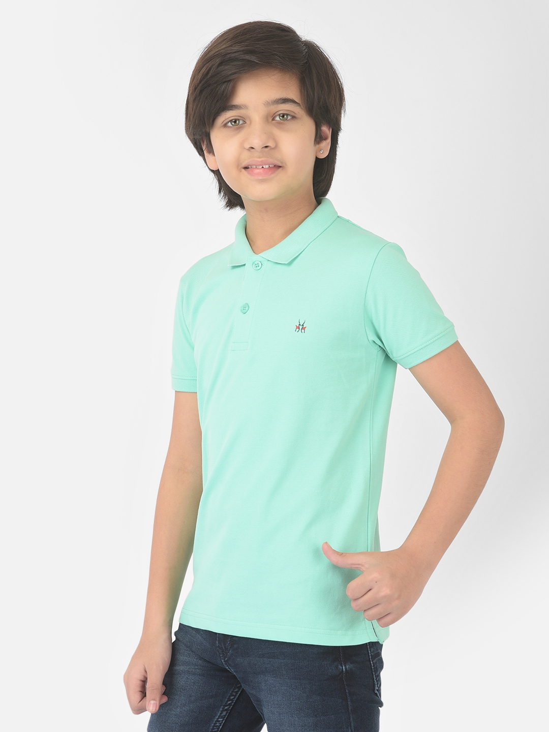 Crimsoune Club Boy Mint Green Solid Polo T-shirt