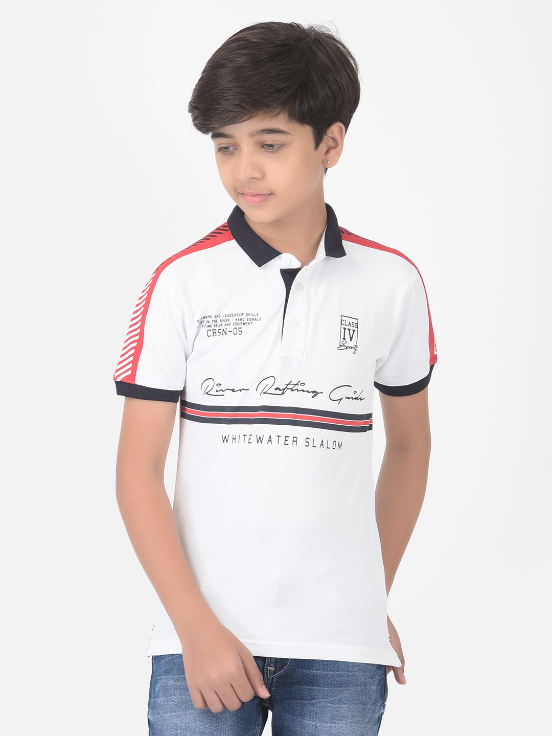 Crimsoune Club Boy White Printed Polo T-shirt
