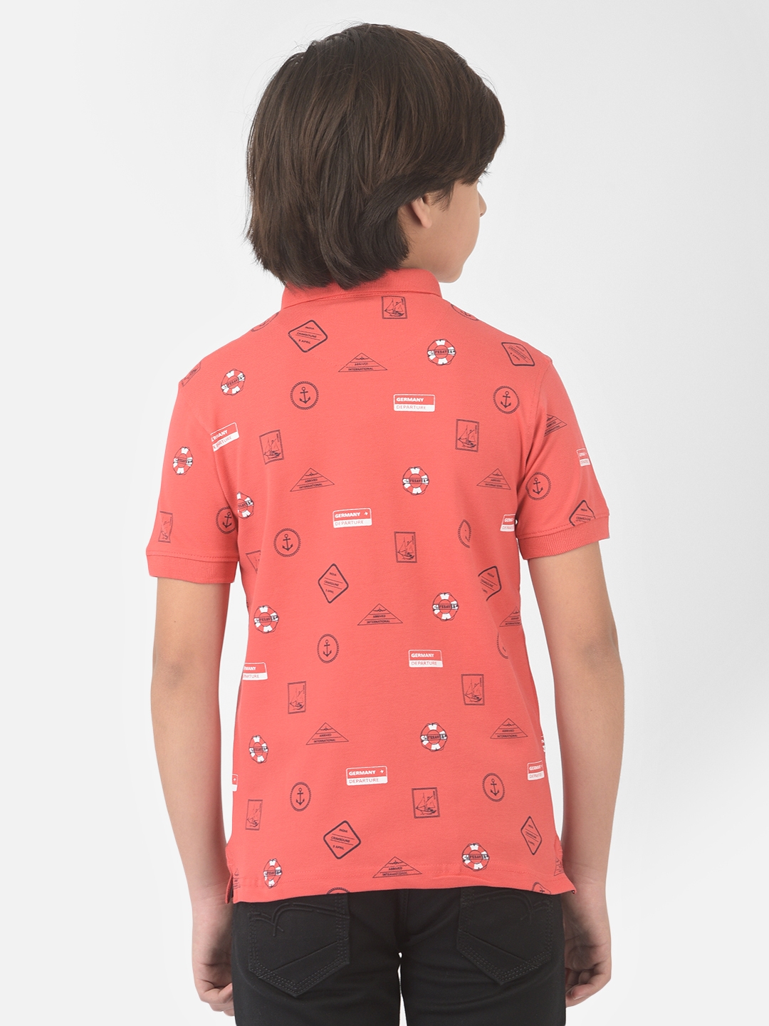 Crimsoune Club Boy Pink Printed Polo T-shirt