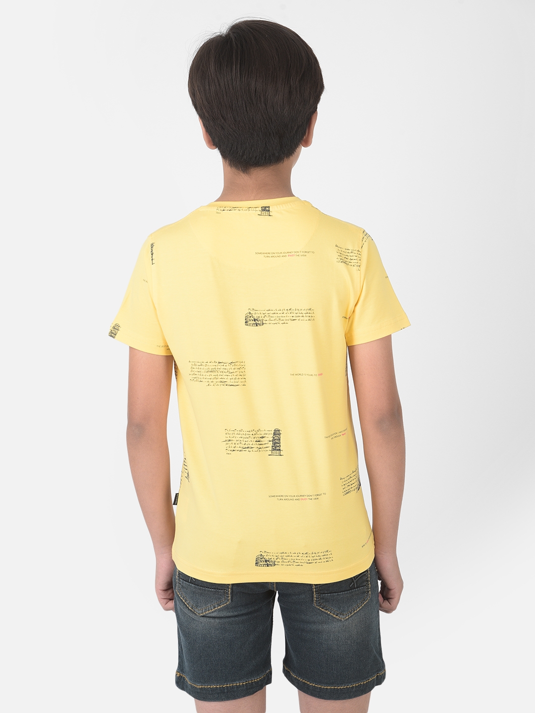 Crimsoune Club Boy Yellow Printed Round Neck T-shirt