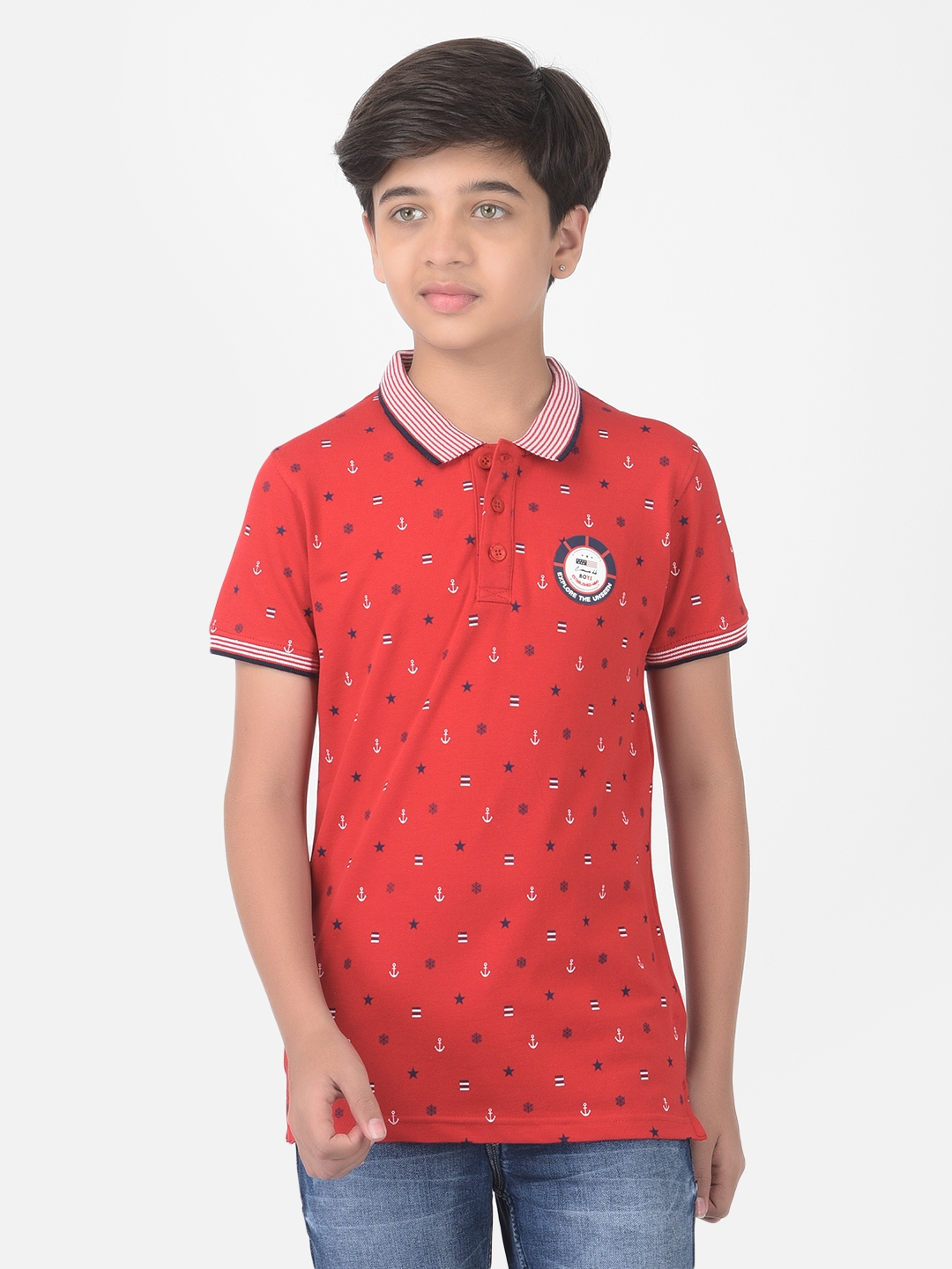 Crimsoune Club Boy Red Printed Polo T-shirt