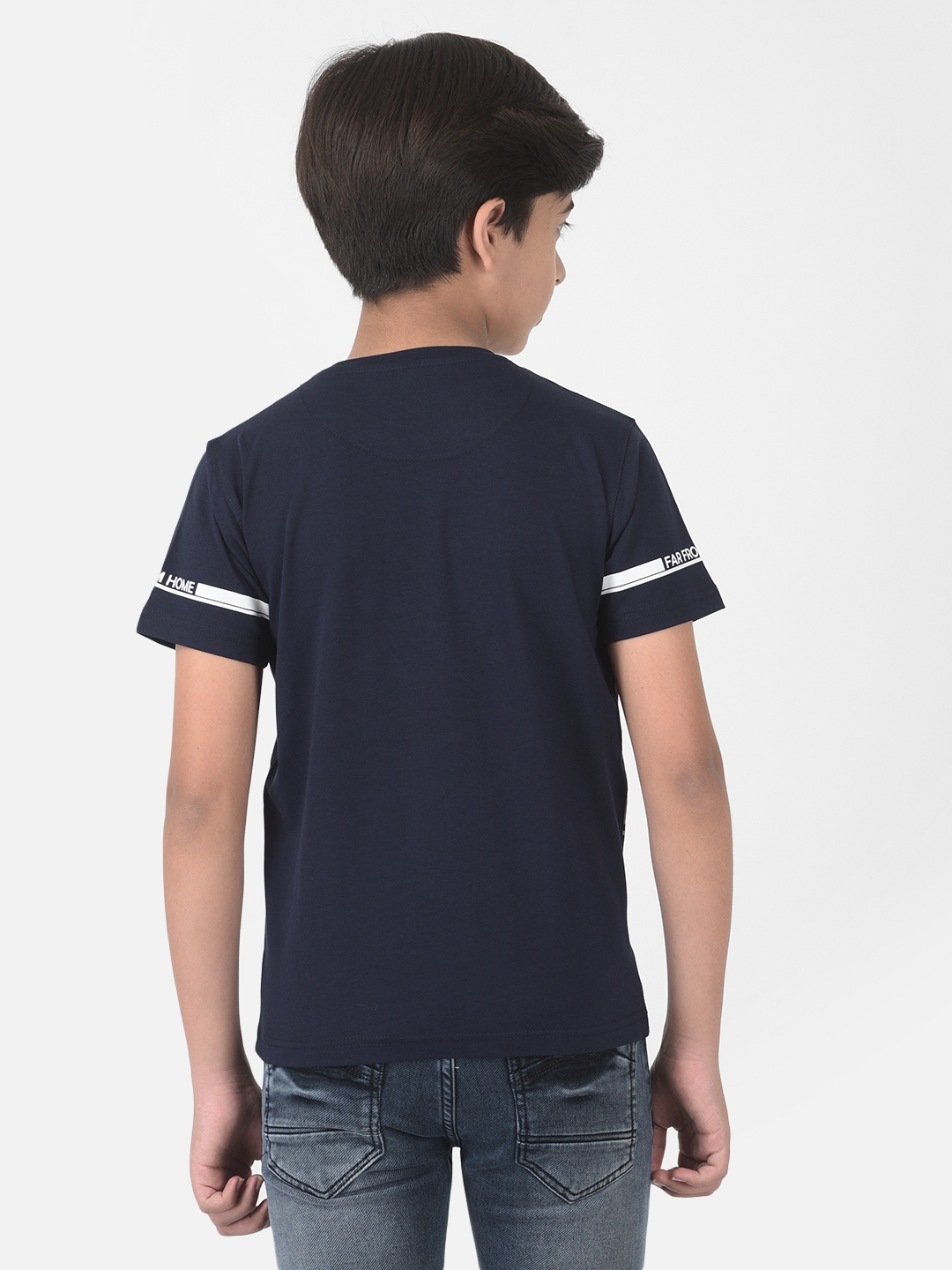 Crimsoune Club Boy Navy Blue Printed Round Neck T-shirt