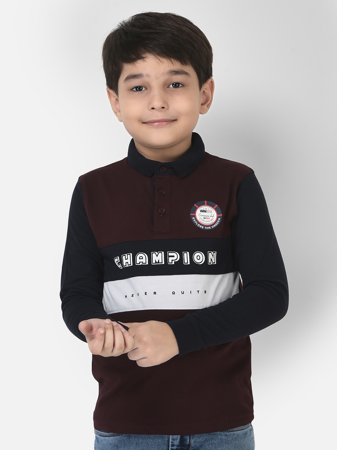 Crimsoune Club | Crimsoune Club Boy Long-Sleeved Polo T-Shirt with Logo Detailing 