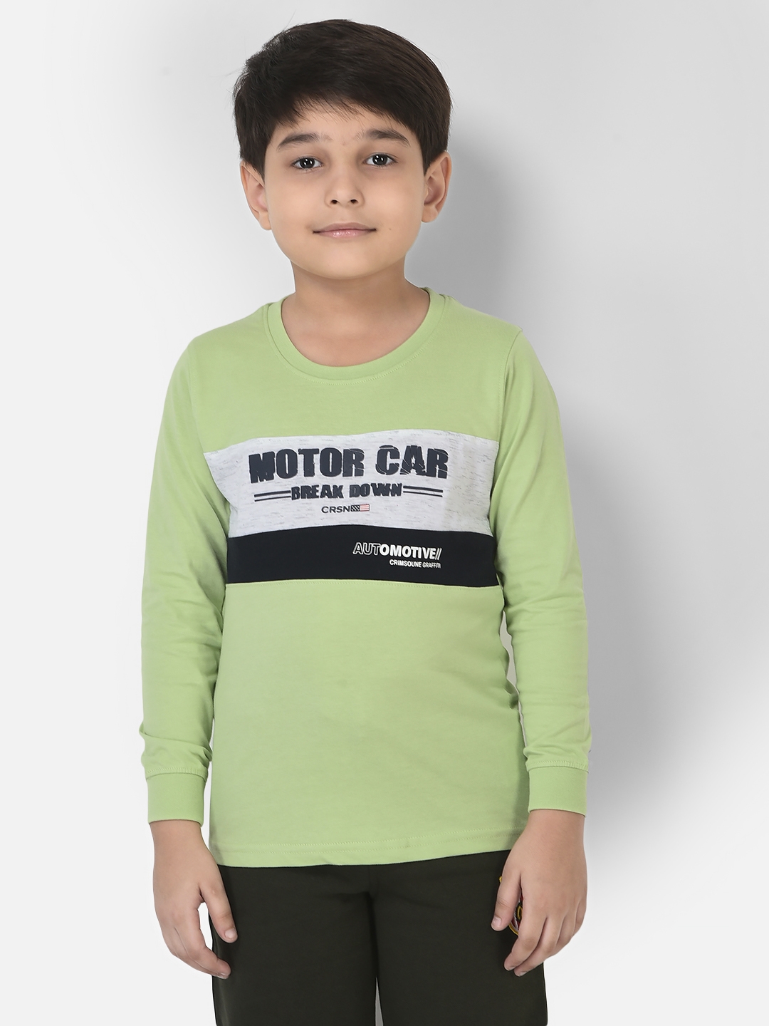 Crimsoune Club Boy Long-Sleeved Green T-Shirt with Typographic Detail