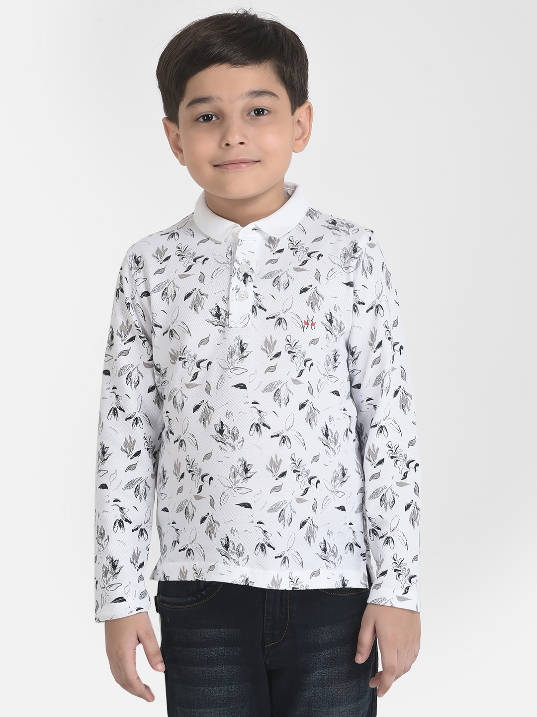 Crimsoune Club Boy Long-Sleeves White Floral T-Shirt
