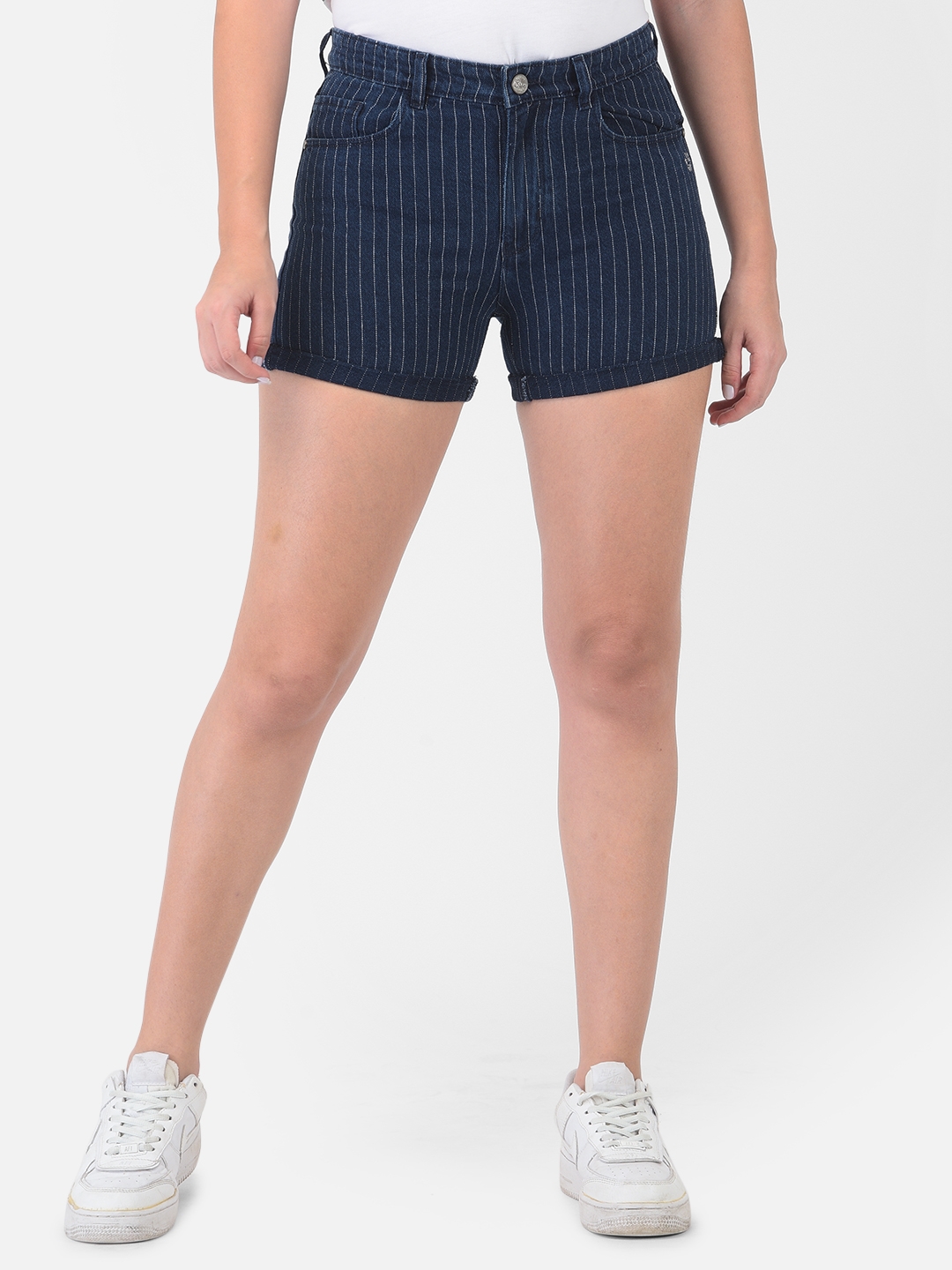 Crimsoune Club | Crimsoune Club Women Navy Blue Striped Shorts