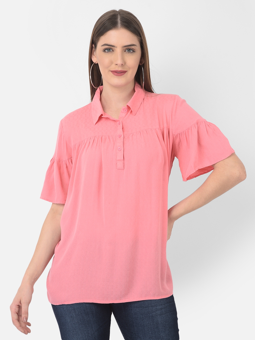Crimsoune Club | Crimsoune Club Women Pink Solid Spread Collar Top