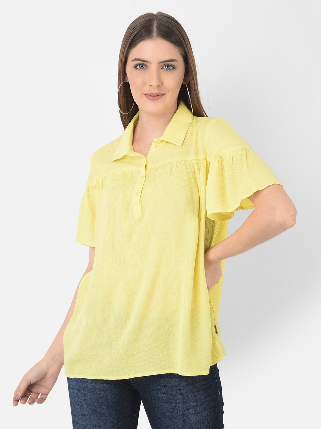 Crimsoune Club | Crimsoune Club Women Yellow Solid Spread Collar Top
