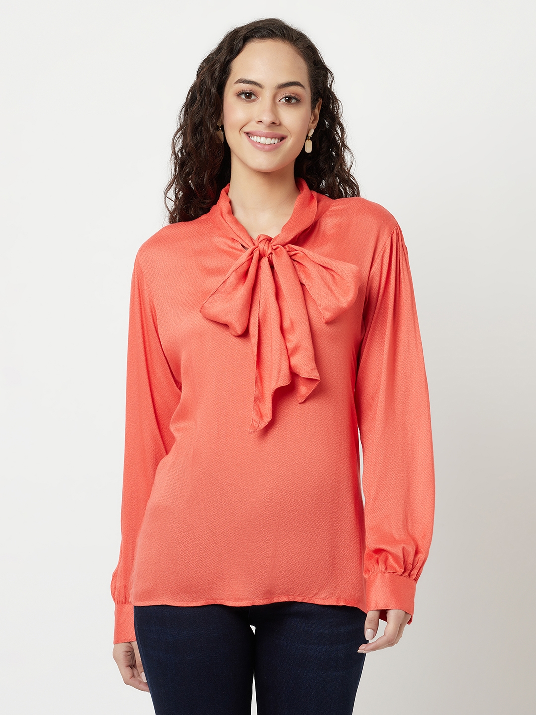 Crimsoune Club Women Coral Red Tie-Up Detail Top