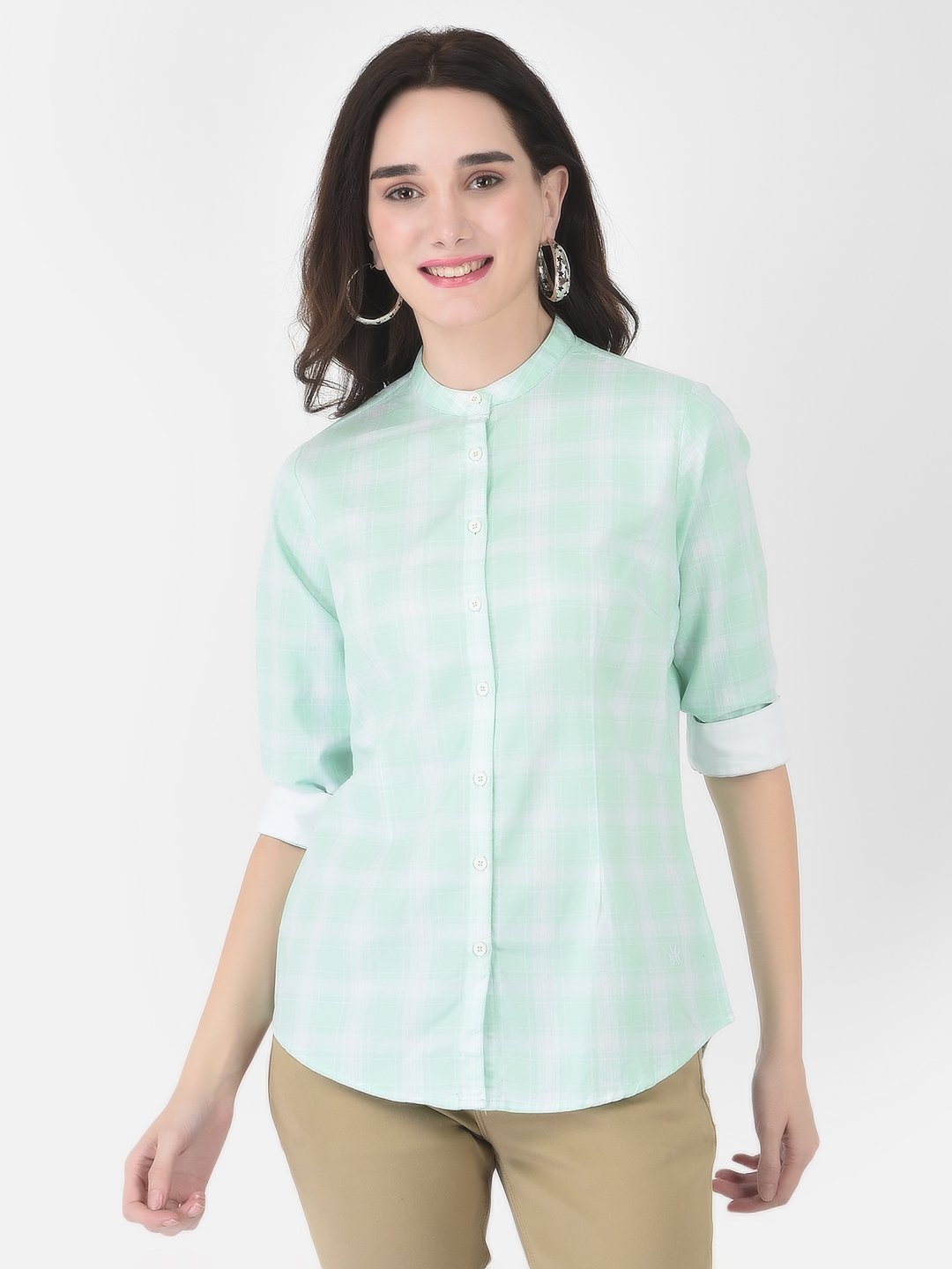 Crimsoune Club | Crimsoune Club Women Mint Green Checked Shirt