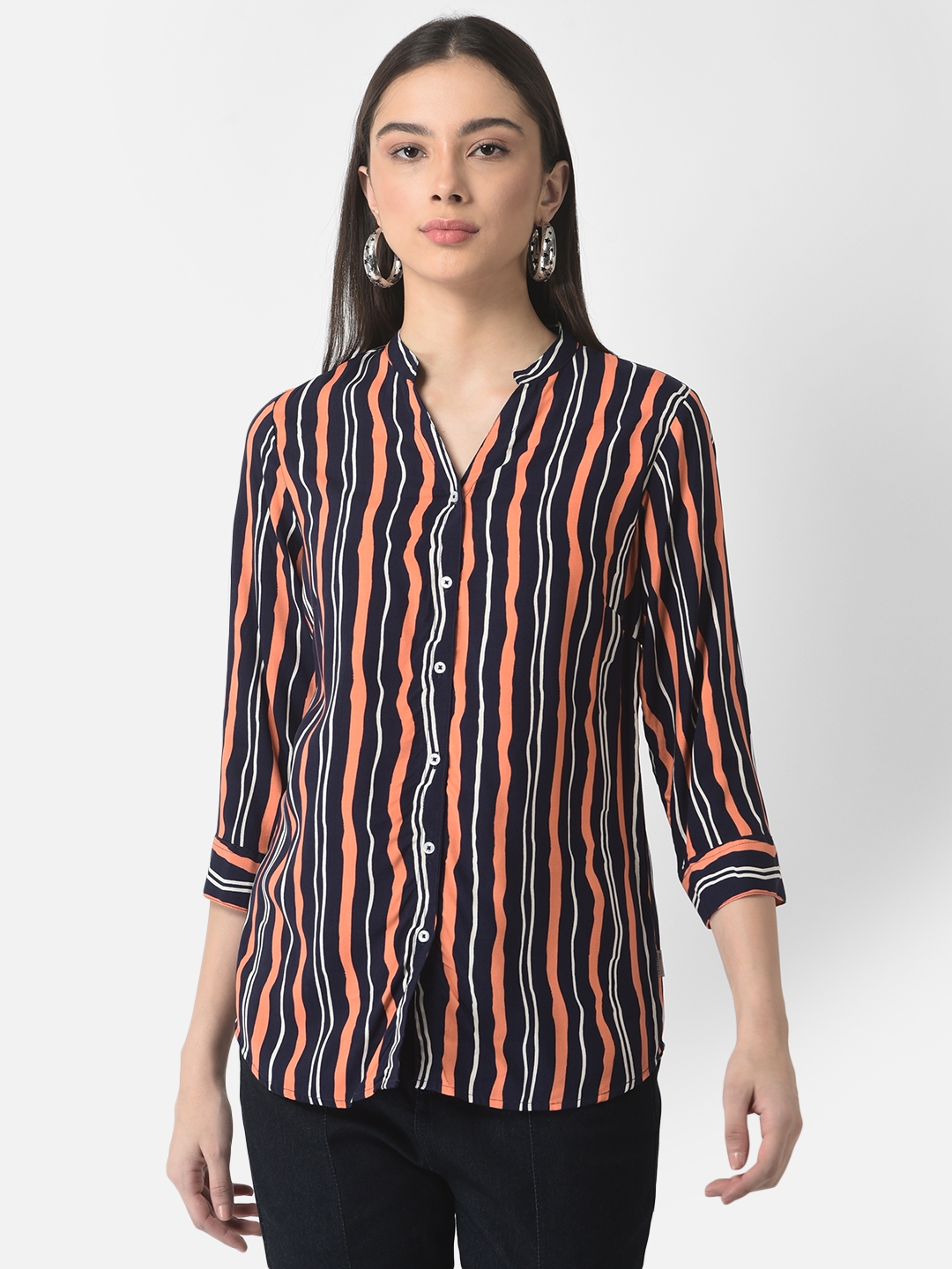 Crimsoune Club Women Multi-Coloured Stripe Shirt