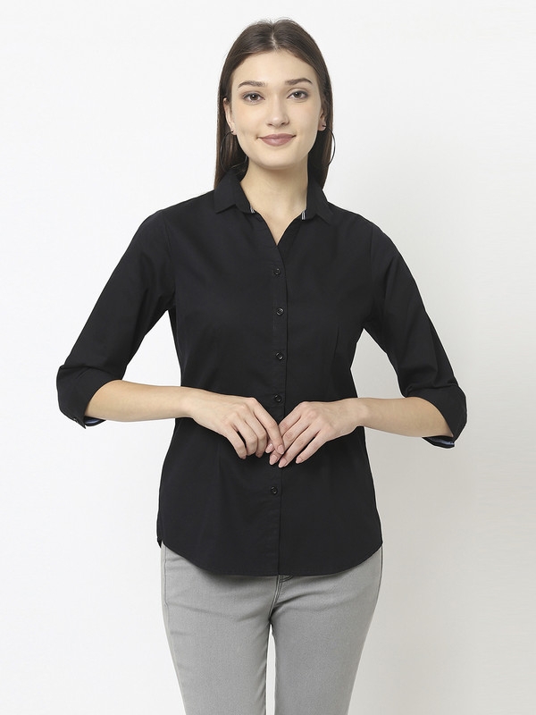 Crimsoune Club | Crimsoune Club Women Black Button-Down Shirt in Cotton Blend 