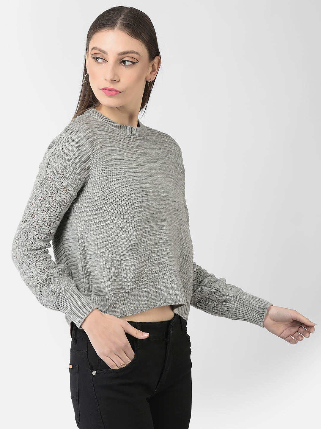 Crimsoune Club Women Minimal Grey Sweater