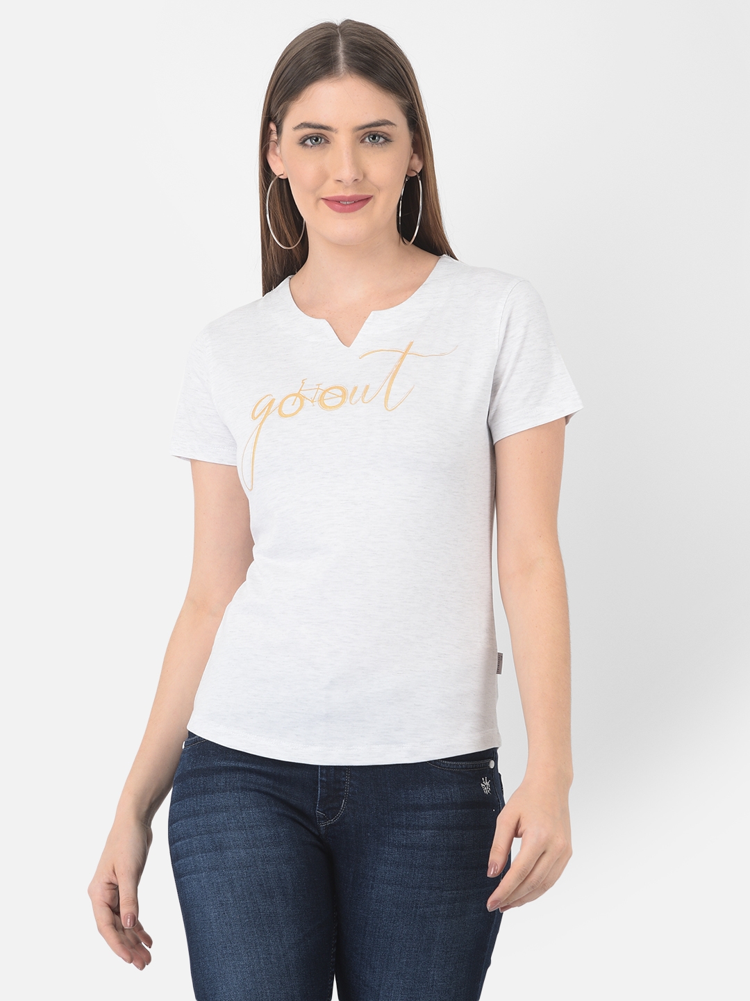 Crimsoune Club | Crimsoune Club Women White Printed Round Neck T-Shirt