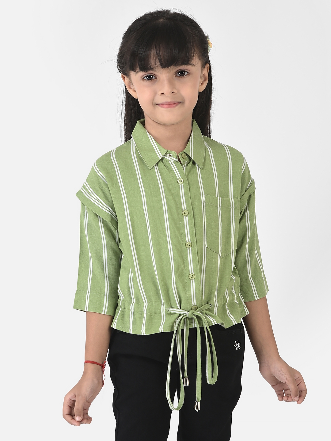 Crimsoune Club Girls Light Green Shirt with Tie-Up Detail