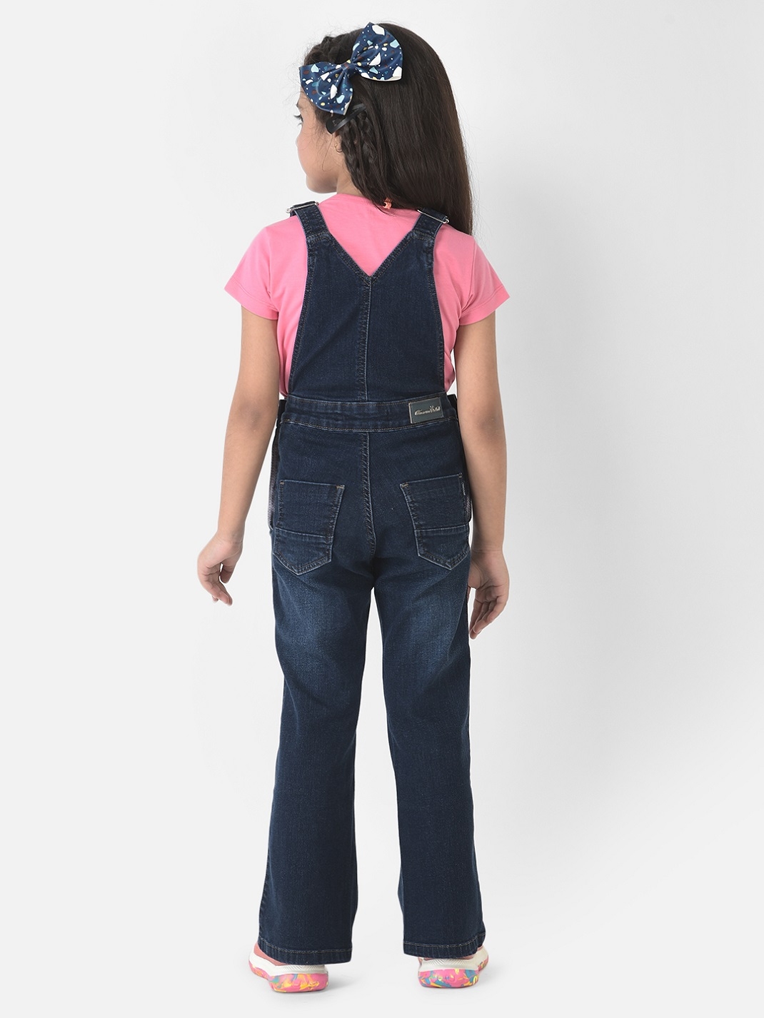 Crimsoune Club Girls Navy Blue Dungaree in Boot-Cut Fit