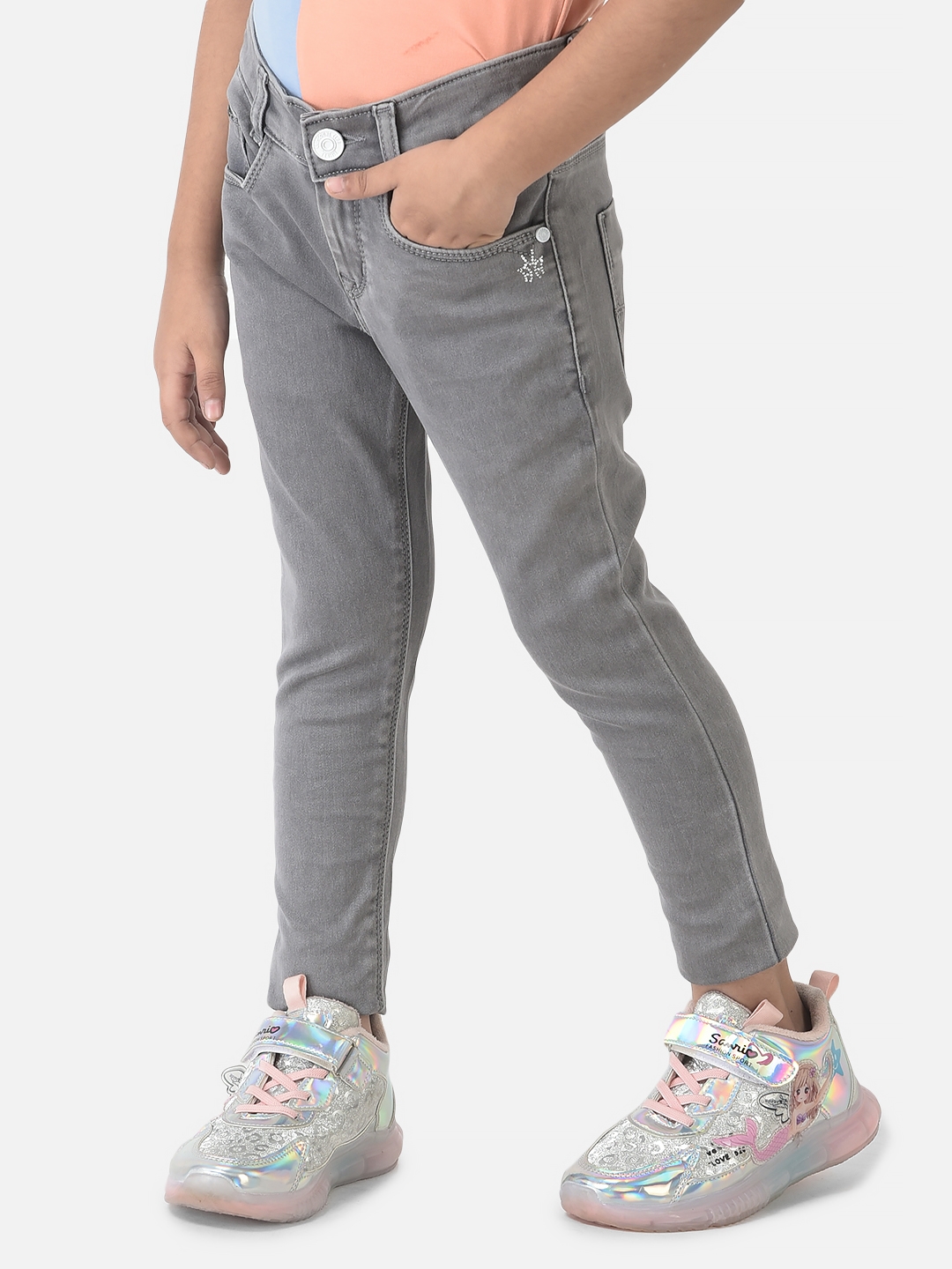 Crimsoune Club Girls Grey Jeans with Logo Detailing 