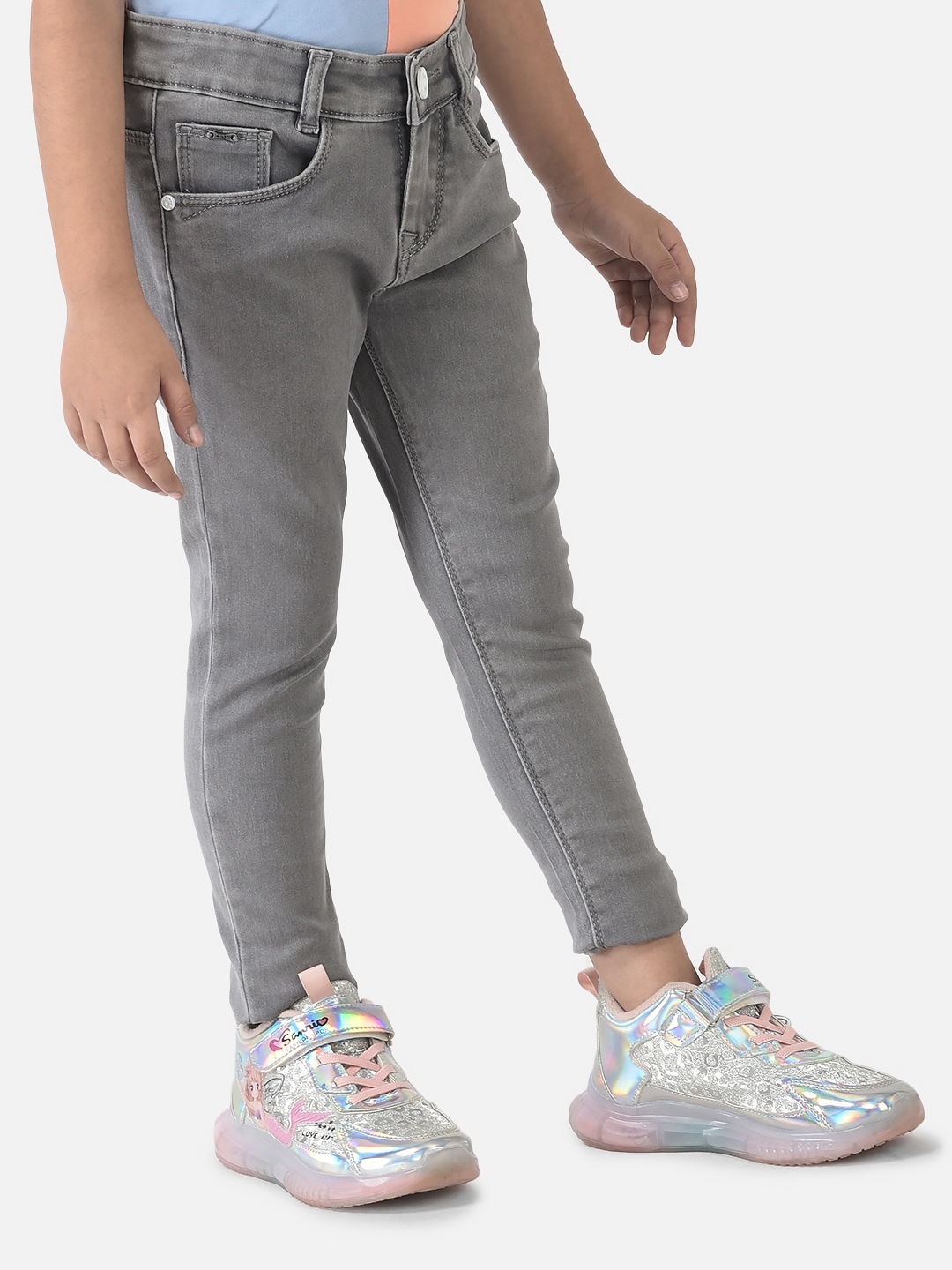 Crimsoune Club Girls Grey Jeans with Logo Detailing 