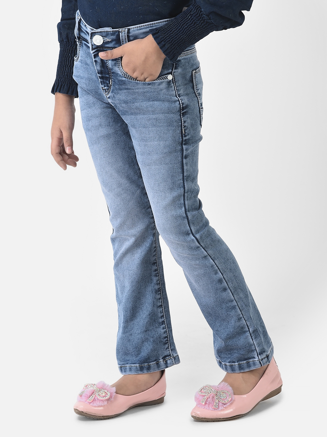 Crimsoune Club Girls Blue Jeans in Boot Cut Fit 