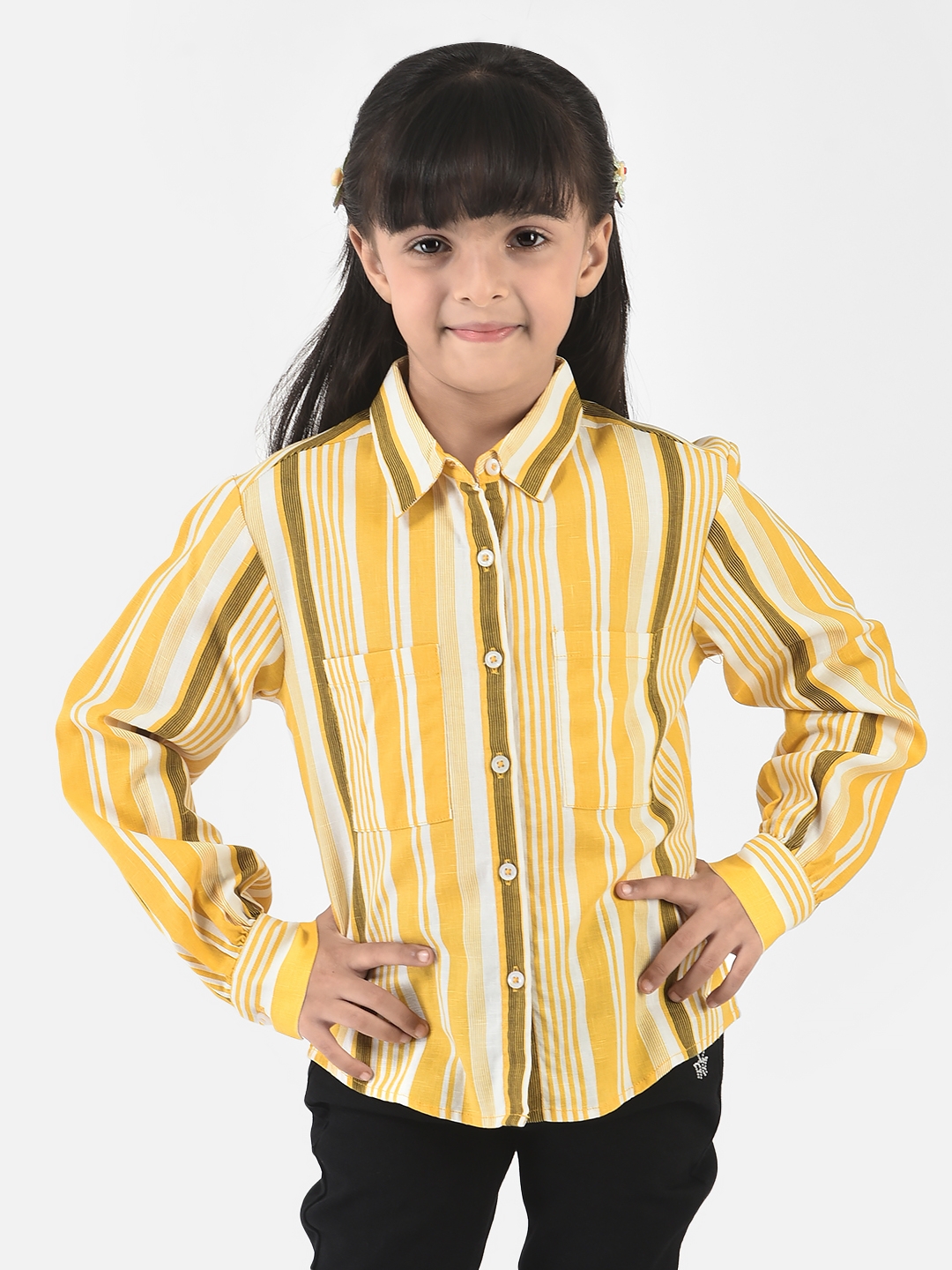 Crimsoune Club Girls Yellow Shirt in Barcode Stripes