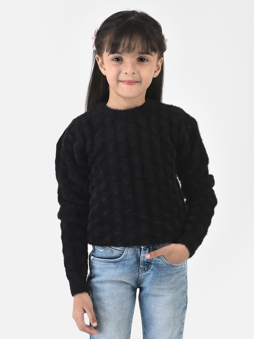 Crimsoune Club Girls Black Sweater in Self-Designed Print