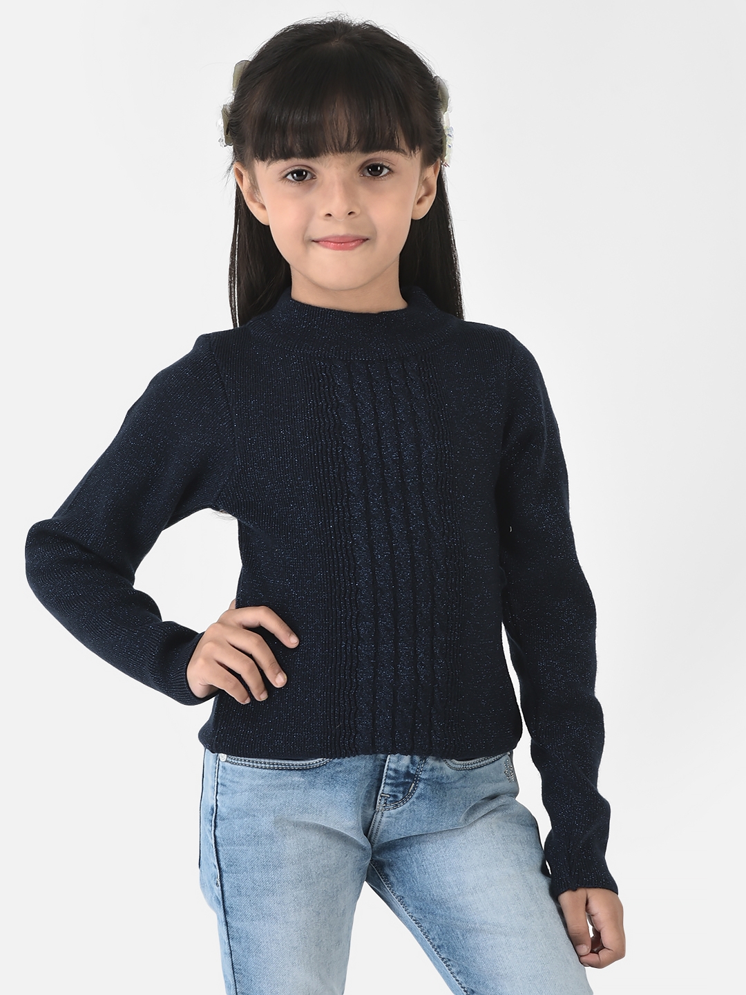 Crimsoune Club | Crimsoune Club Girls Navy Blue Sweater in Self-Designed Print