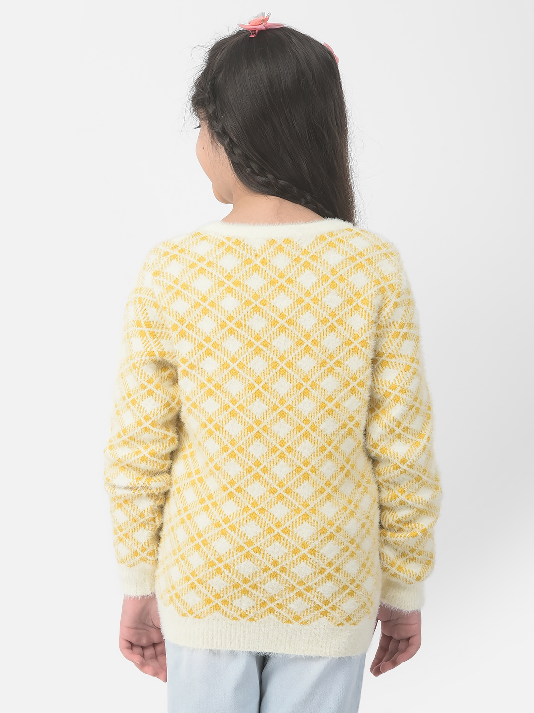 Crimsoune Club Girls Mustard Yellow Checkered Sweater