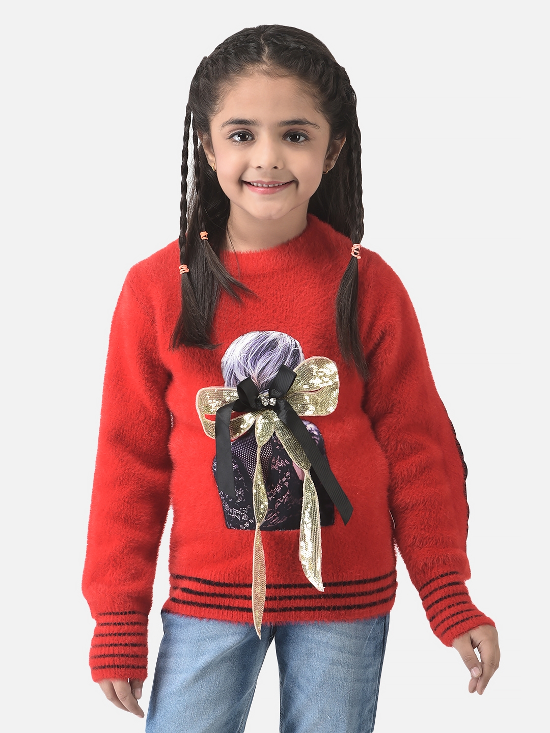 Crimsoune Club | Crimsoune Club Girls Red Sweater with Bow Detail