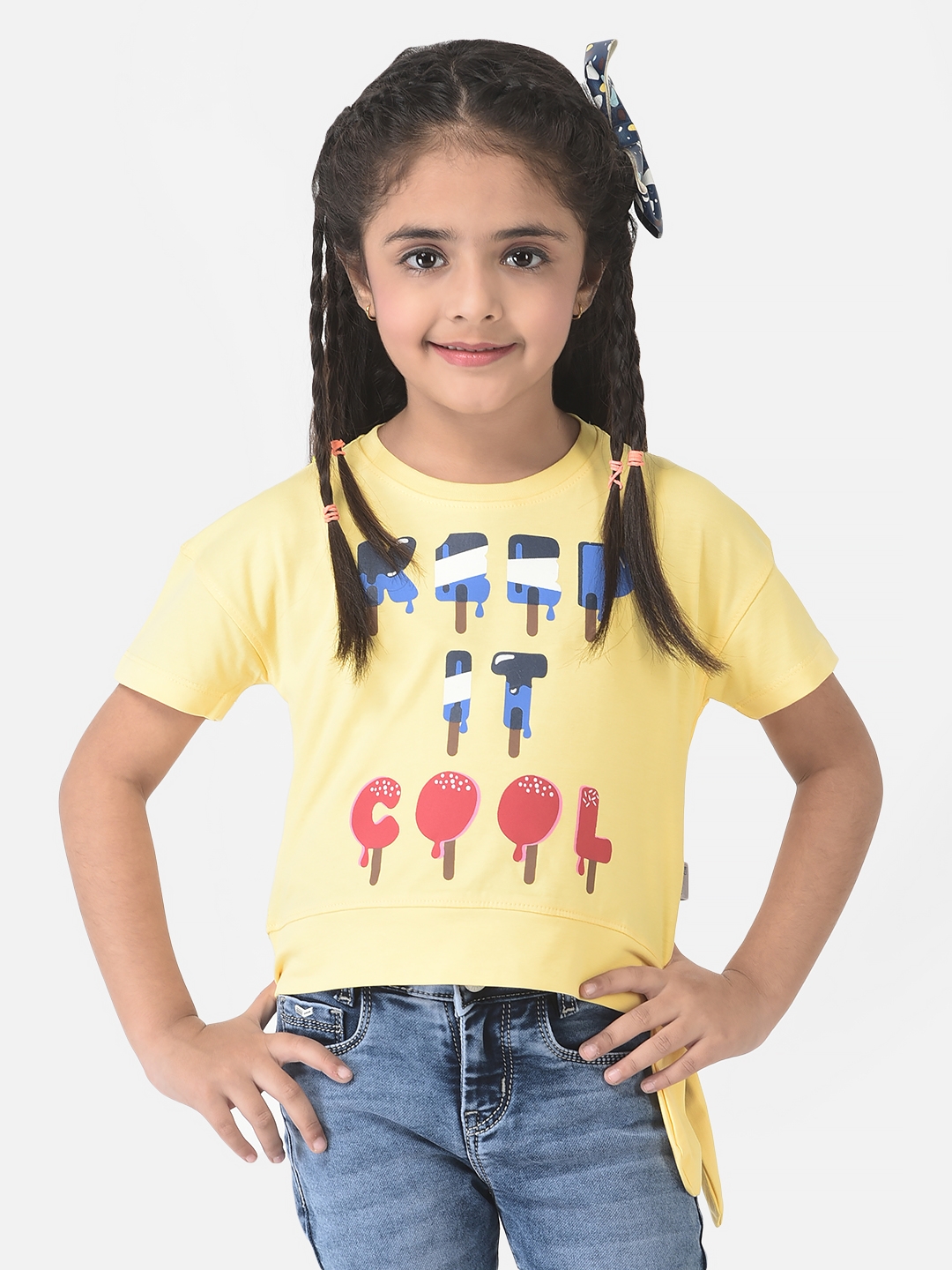 Crimsoune Club Girls Yellow T-Shirt with Tie-Up Detail 