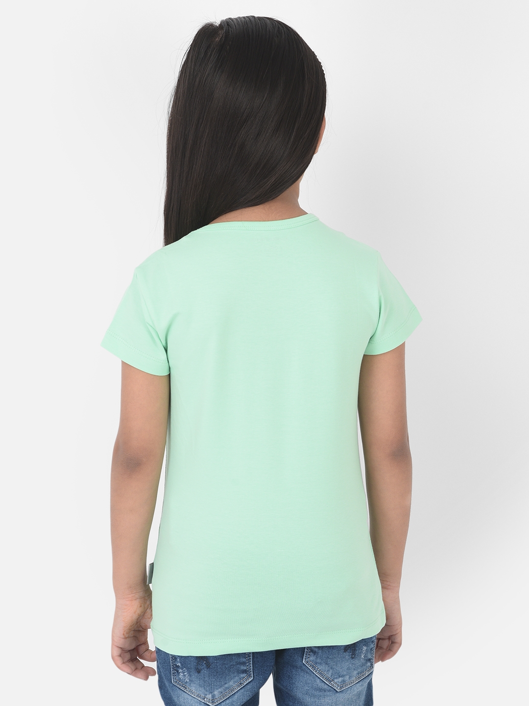 Crimsoune Club Girls Mint Green Printed Round Neck T-Shirt