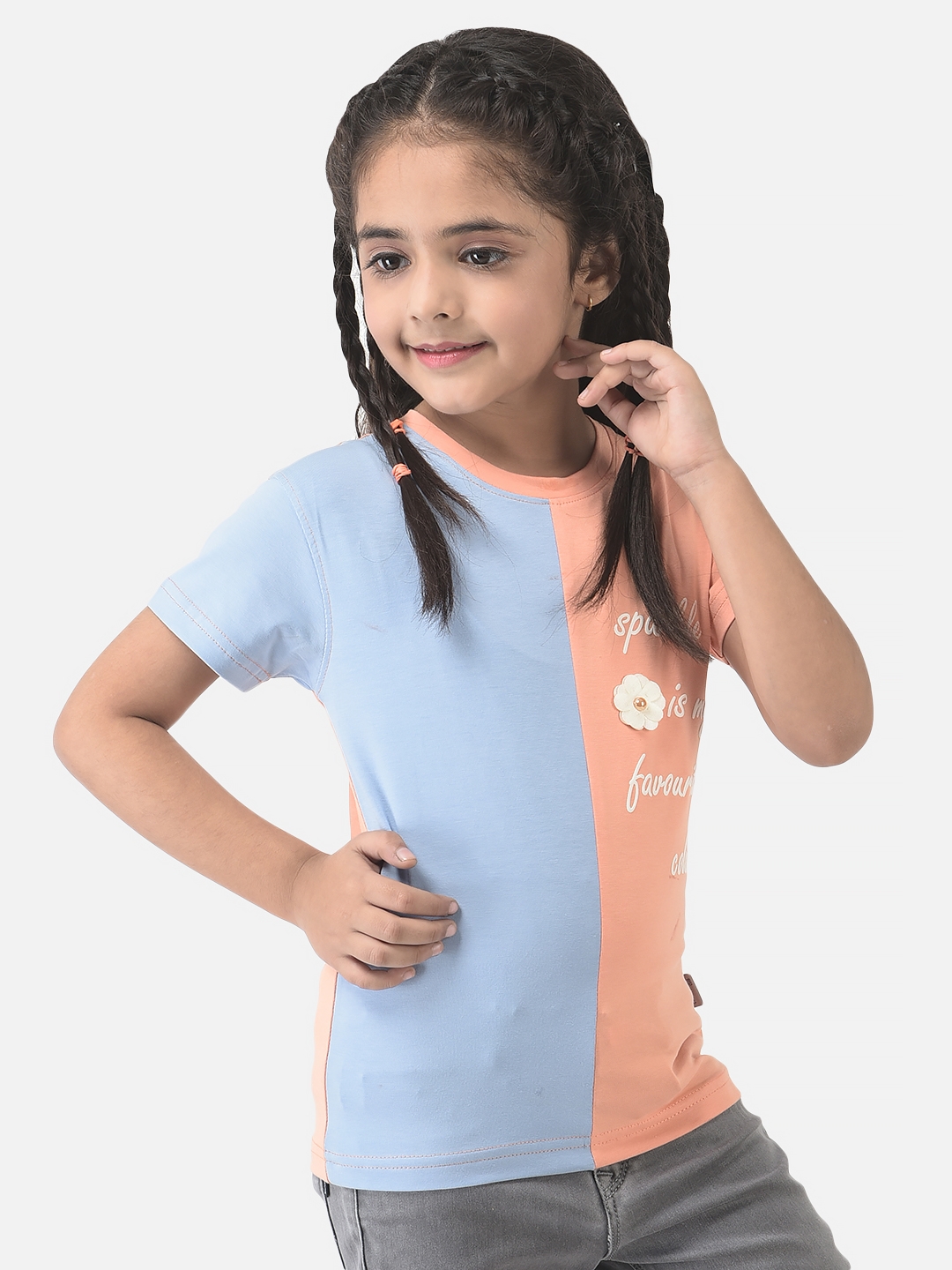 Crimsoune Club Girls Multi-Coloured T-Shirt with Colour-Block Styling