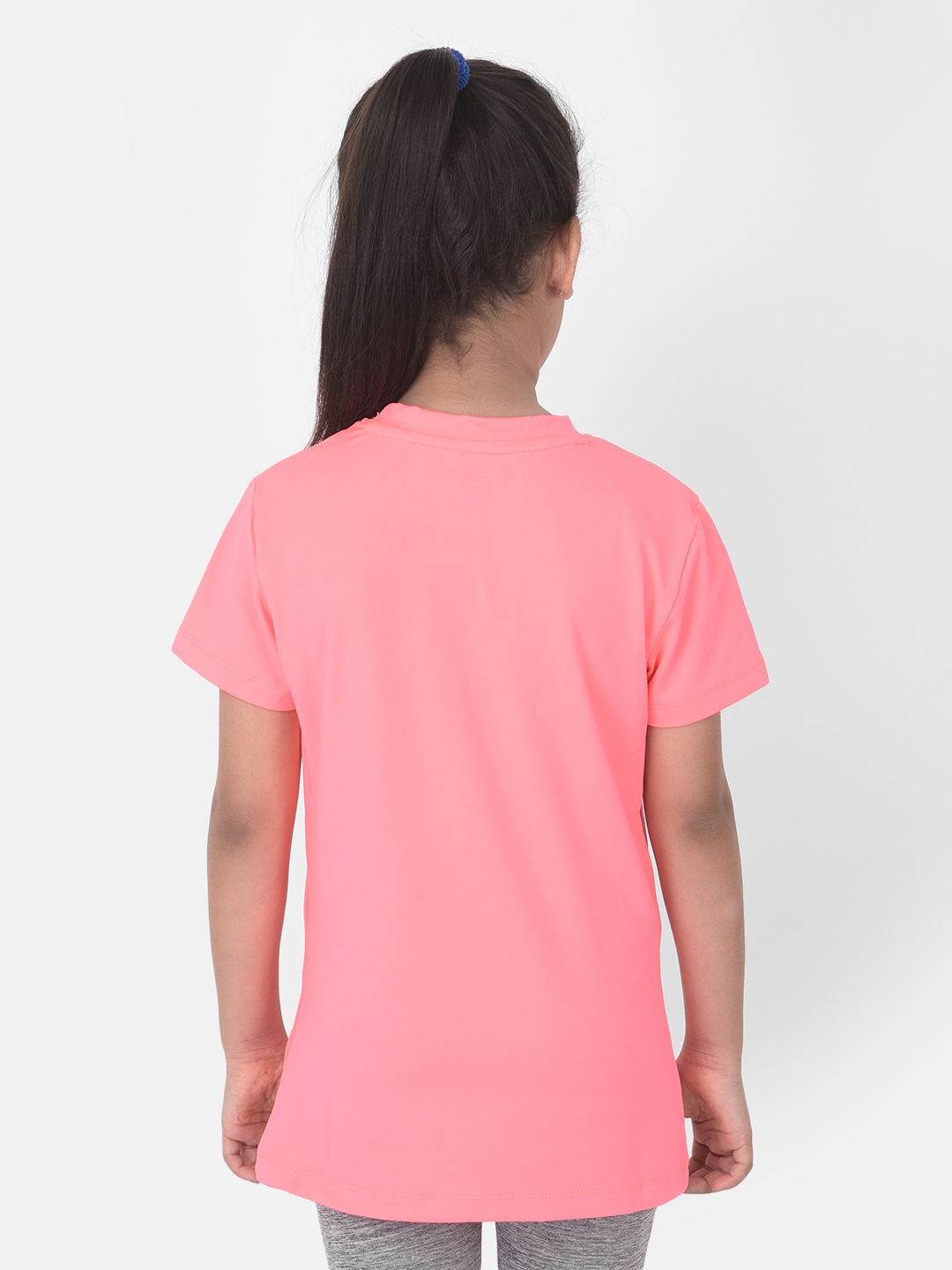 Crimsoune Club Girls Pink Solid Round Neck Sports T-Shirt