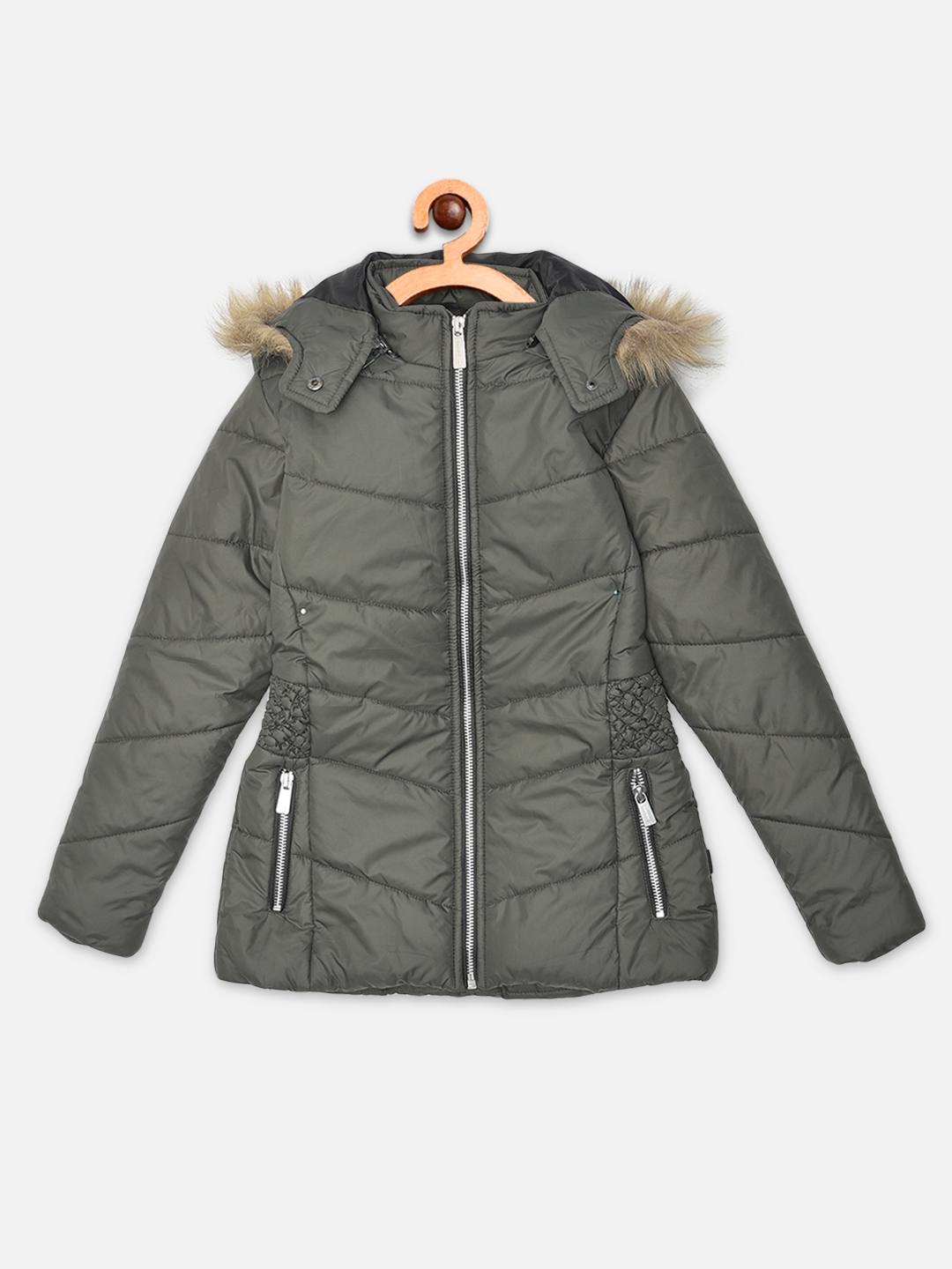 Crimsoune Club | Crimsoune Club Girls Olive Solid Detachable Hooded Jacket