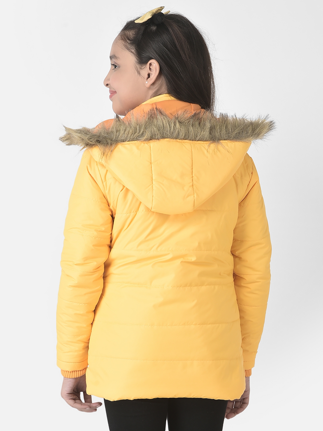 Crimsoune Club Girls Mustard Fur Detailed Padded Jacket