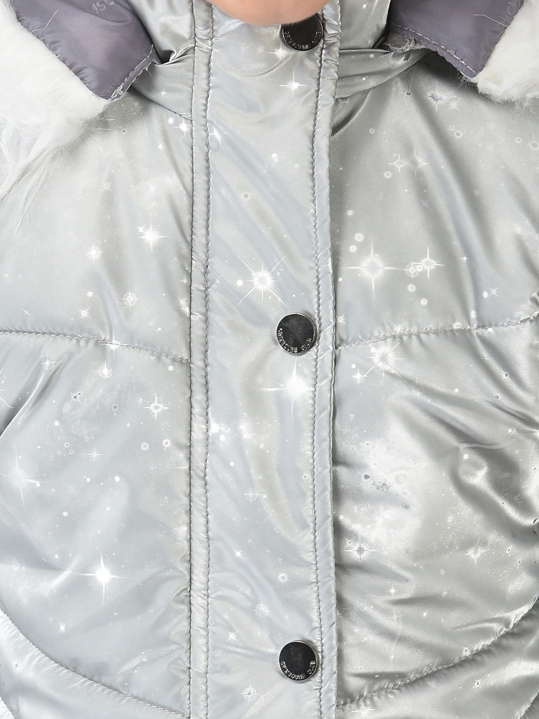 Crimsoune Club Girls Grey Padded Jacket in Star Print