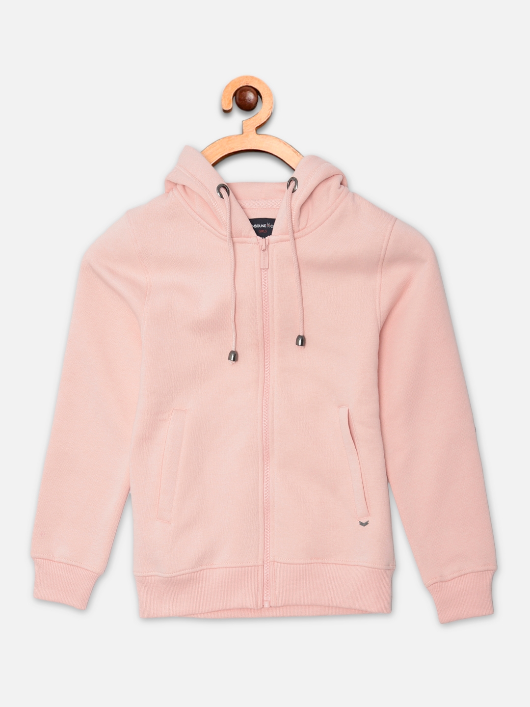 Crimsoune Club Girls Pink Solid Hooded Sweatshirt