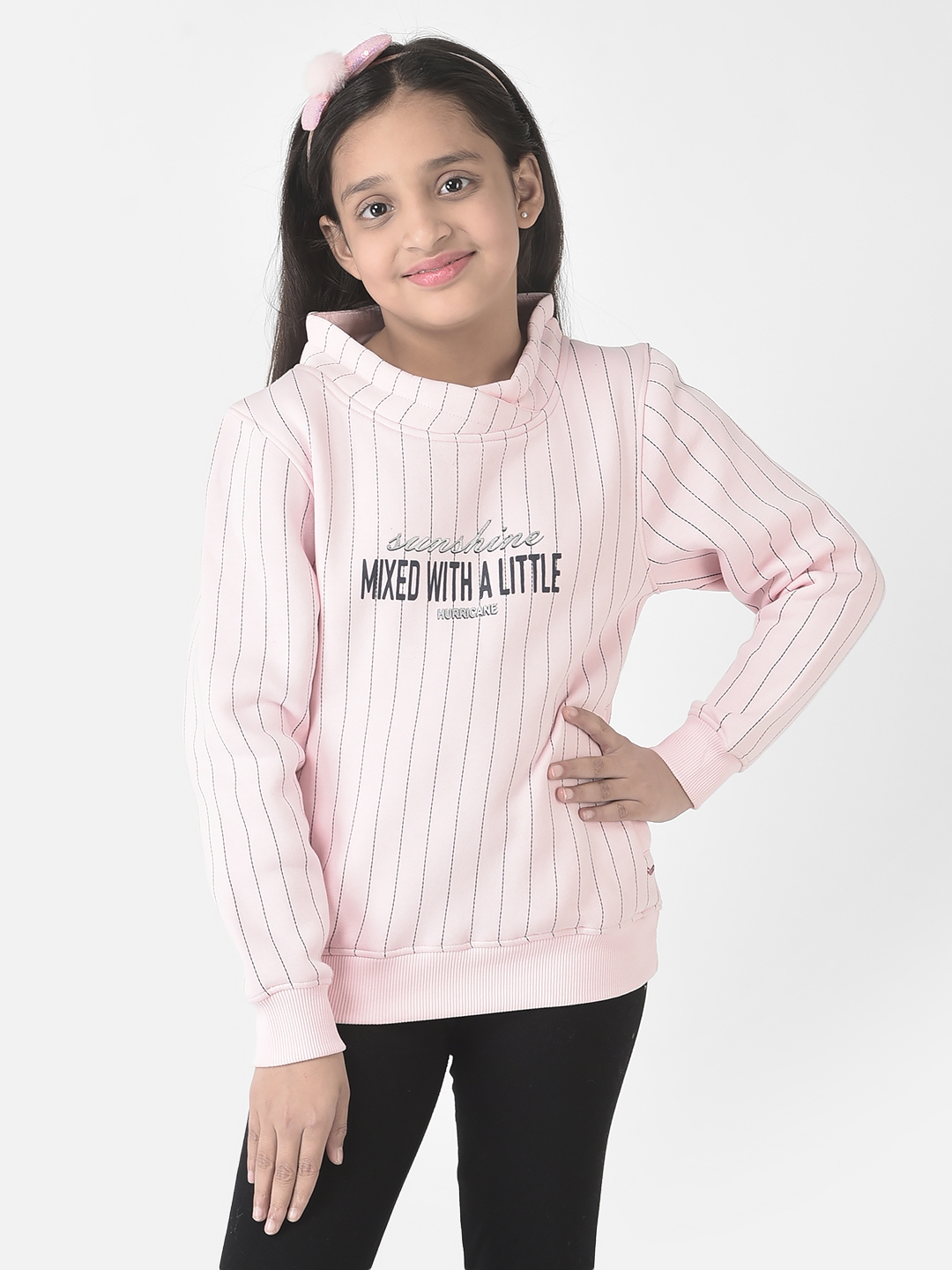 Crimsoune Club Girls Pink Striped Cowl Sweatshirt