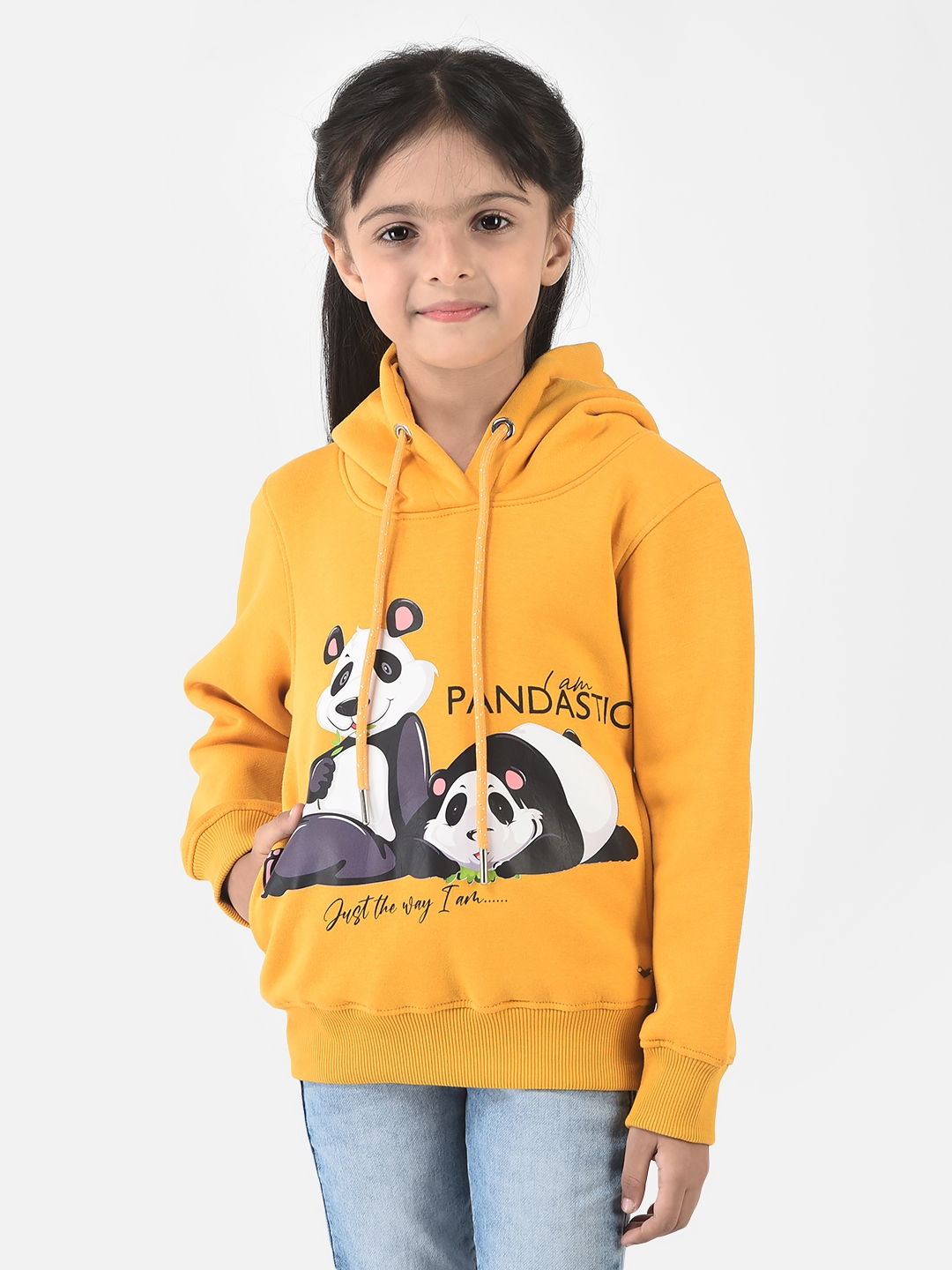 Crimsoune Club Girls Yellow Sweatshirt with Panda Graphics 